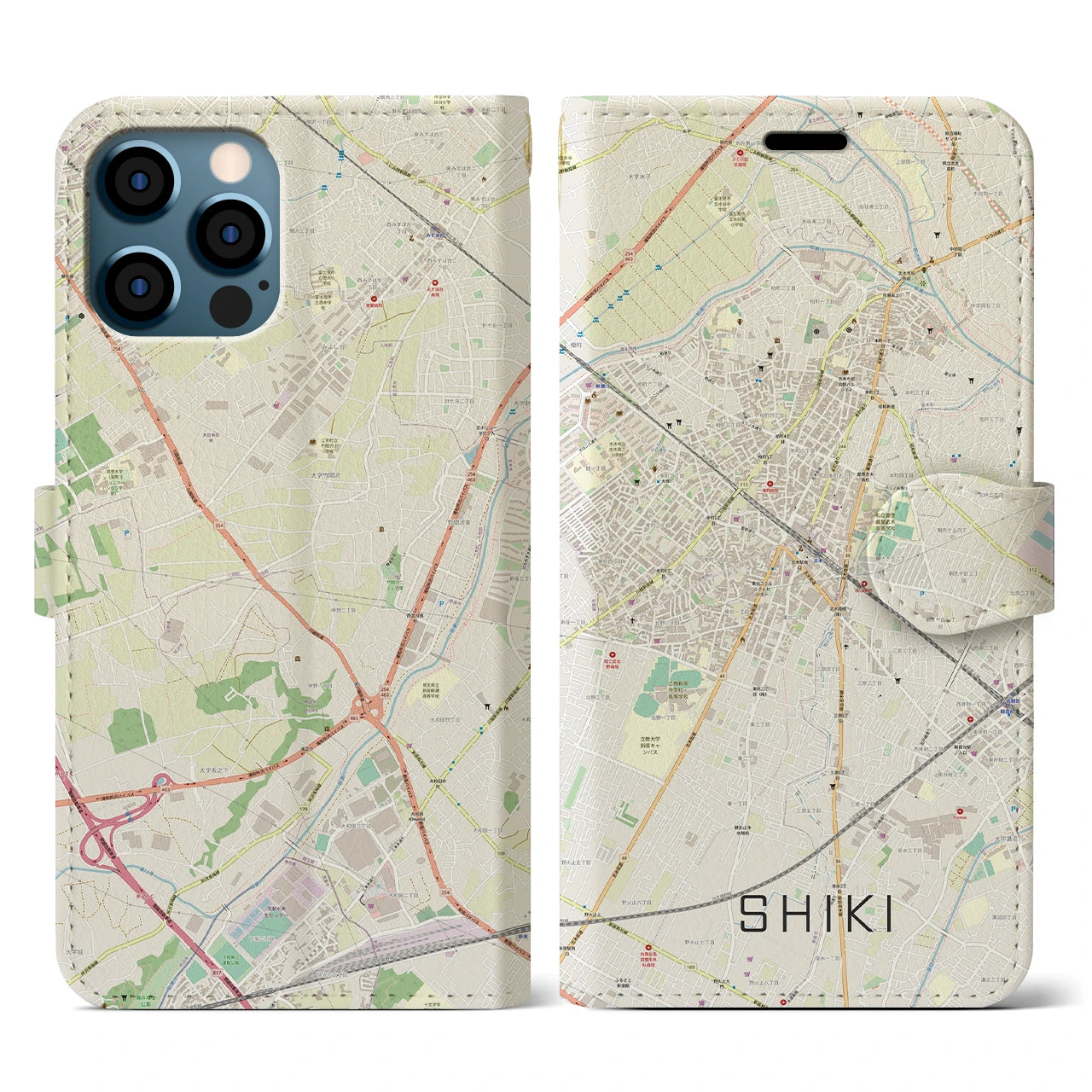 【志木(埼玉県)】地図柄iPhoneケース(手帳タイプ)ナチュラル・iPhone 12 / 12 Pro 用