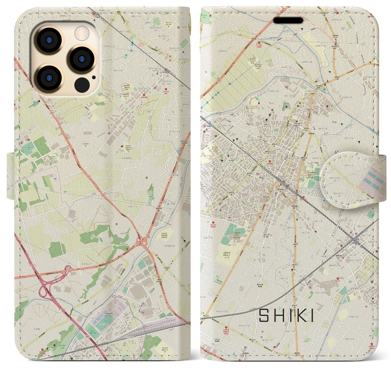 【志木(埼玉県)】地図柄iPhoneケース(手帳タイプ)ナチュラル・iPhone 12 Pro Max 用