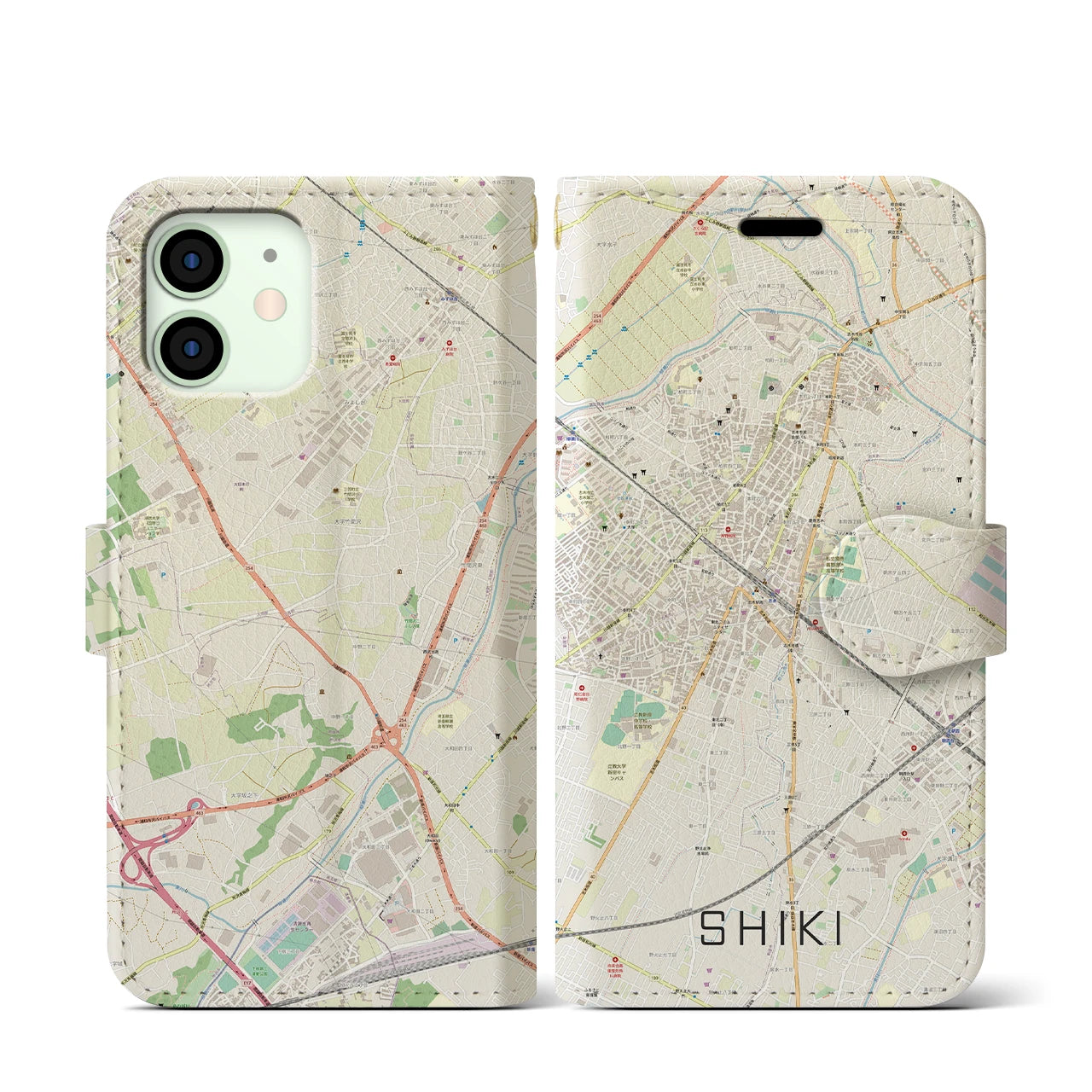 【志木(埼玉県)】地図柄iPhoneケース(手帳タイプ)ナチュラル・iPhone 12 mini 用