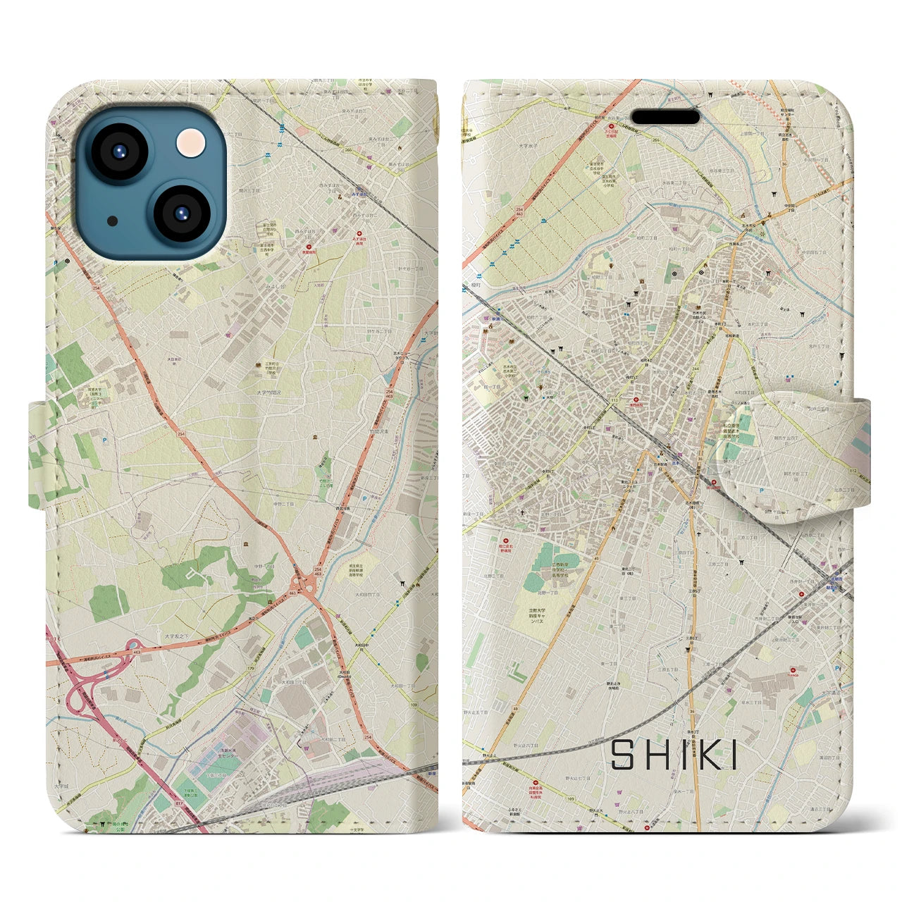 【志木(埼玉県)】地図柄iPhoneケース(手帳タイプ)ナチュラル・iPhone 13 用