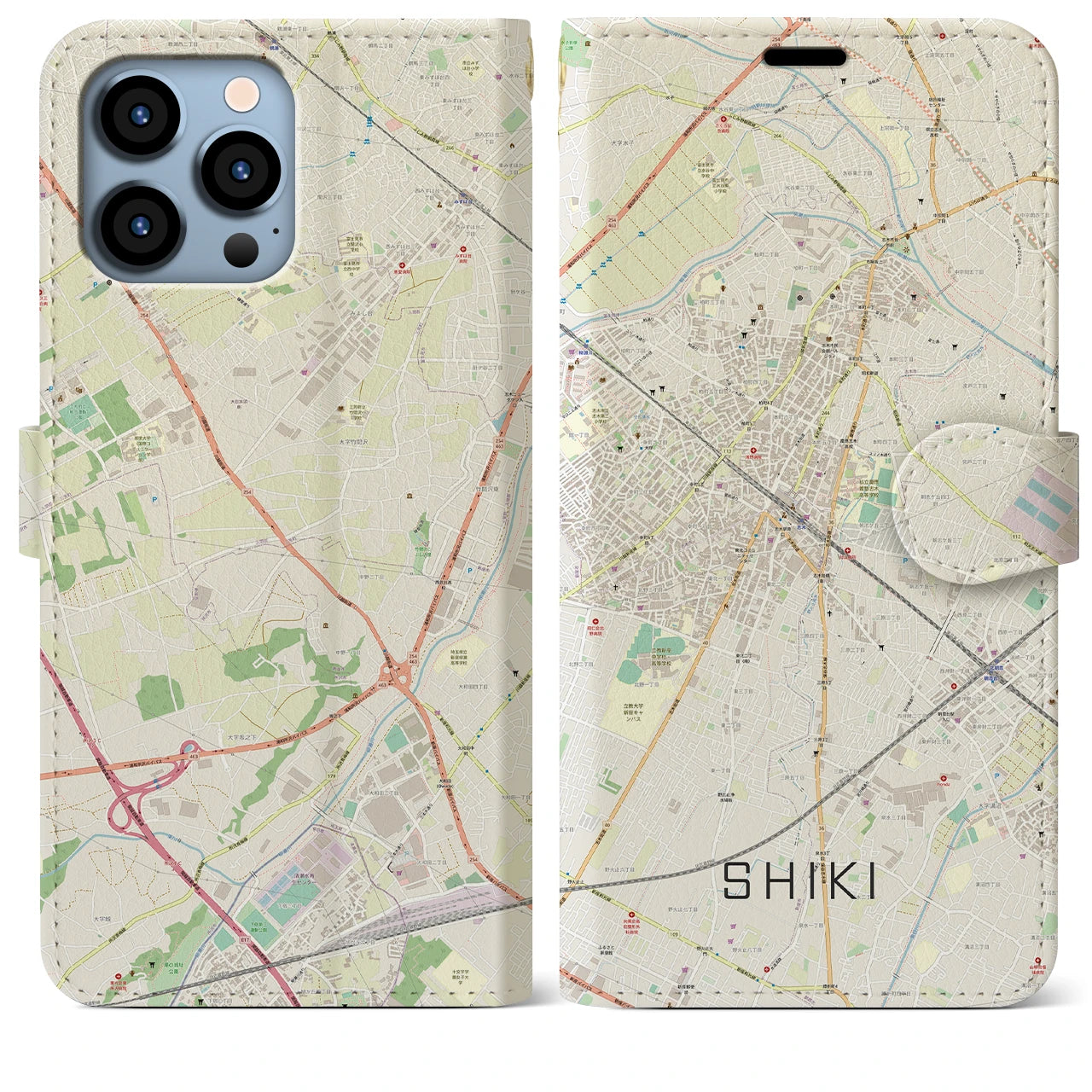 【志木(埼玉県)】地図柄iPhoneケース(手帳タイプ)ナチュラル・iPhone 13 Pro Max 用