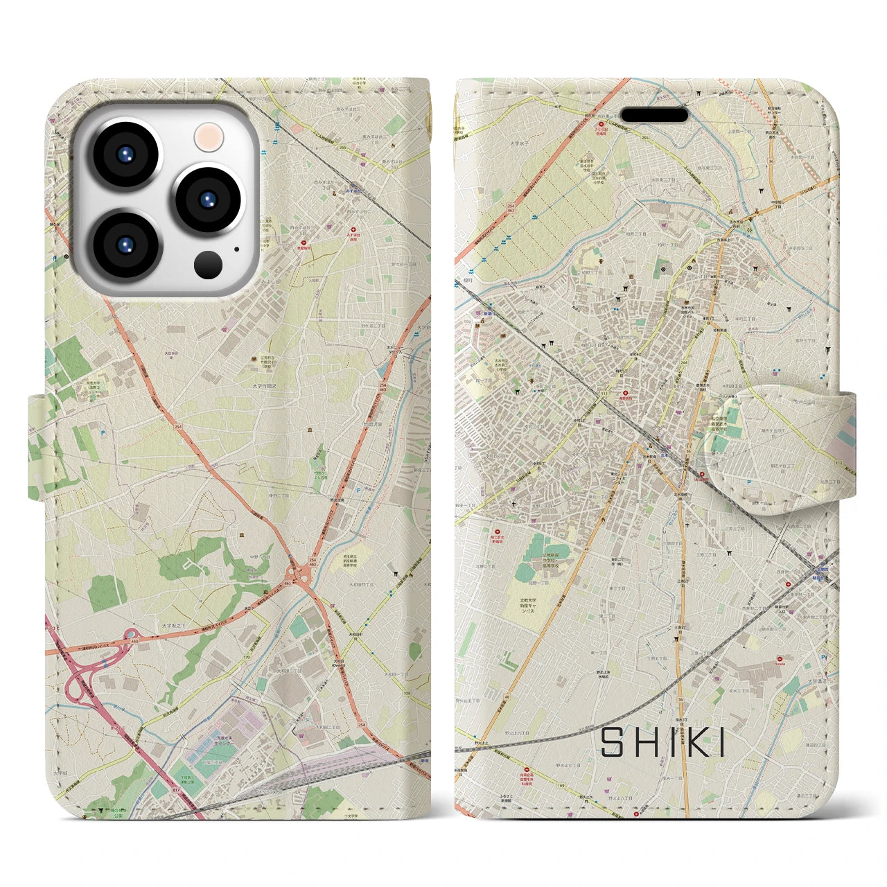 【志木(埼玉県)】地図柄iPhoneケース(手帳タイプ)ナチュラル・iPhone 13 Pro 用