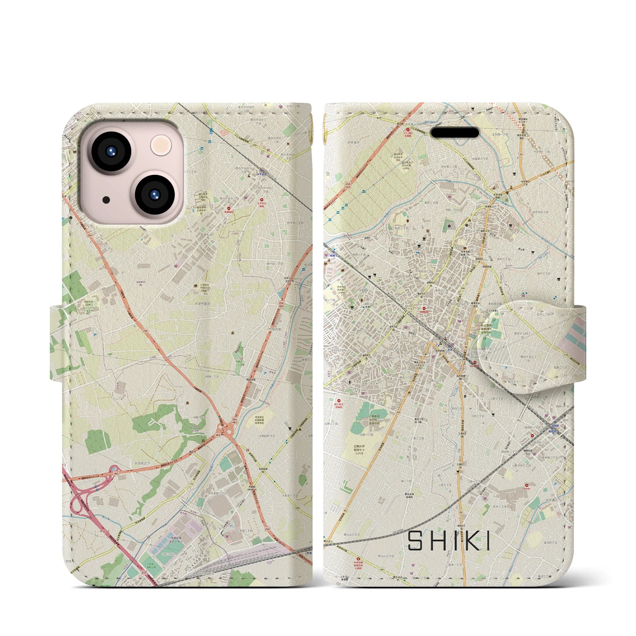 【志木(埼玉県)】地図柄iPhoneケース(手帳タイプ)ナチュラル・iPhone 13 mini 用