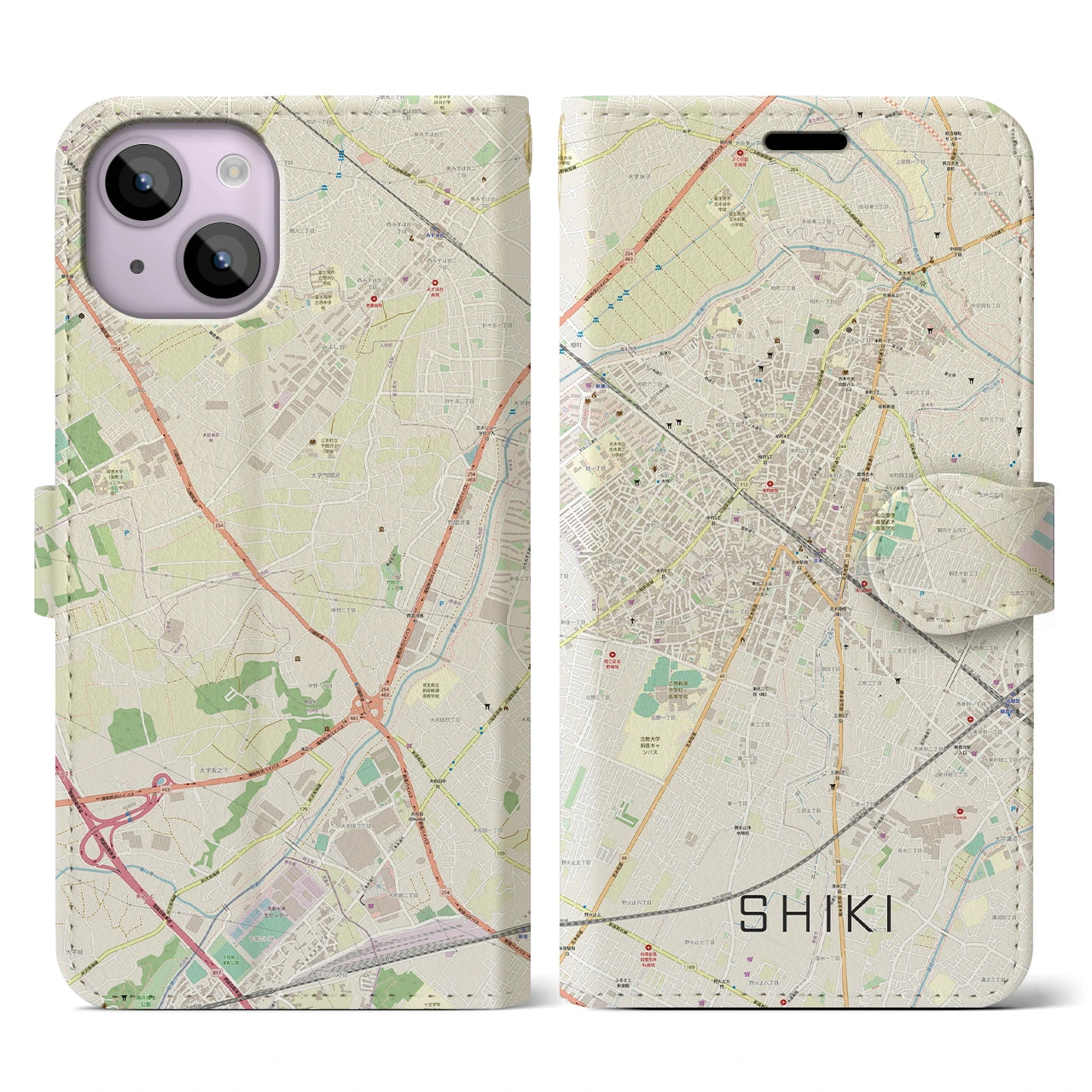 【志木(埼玉県)】地図柄iPhoneケース(手帳タイプ)ナチュラル・iPhone 14 用
