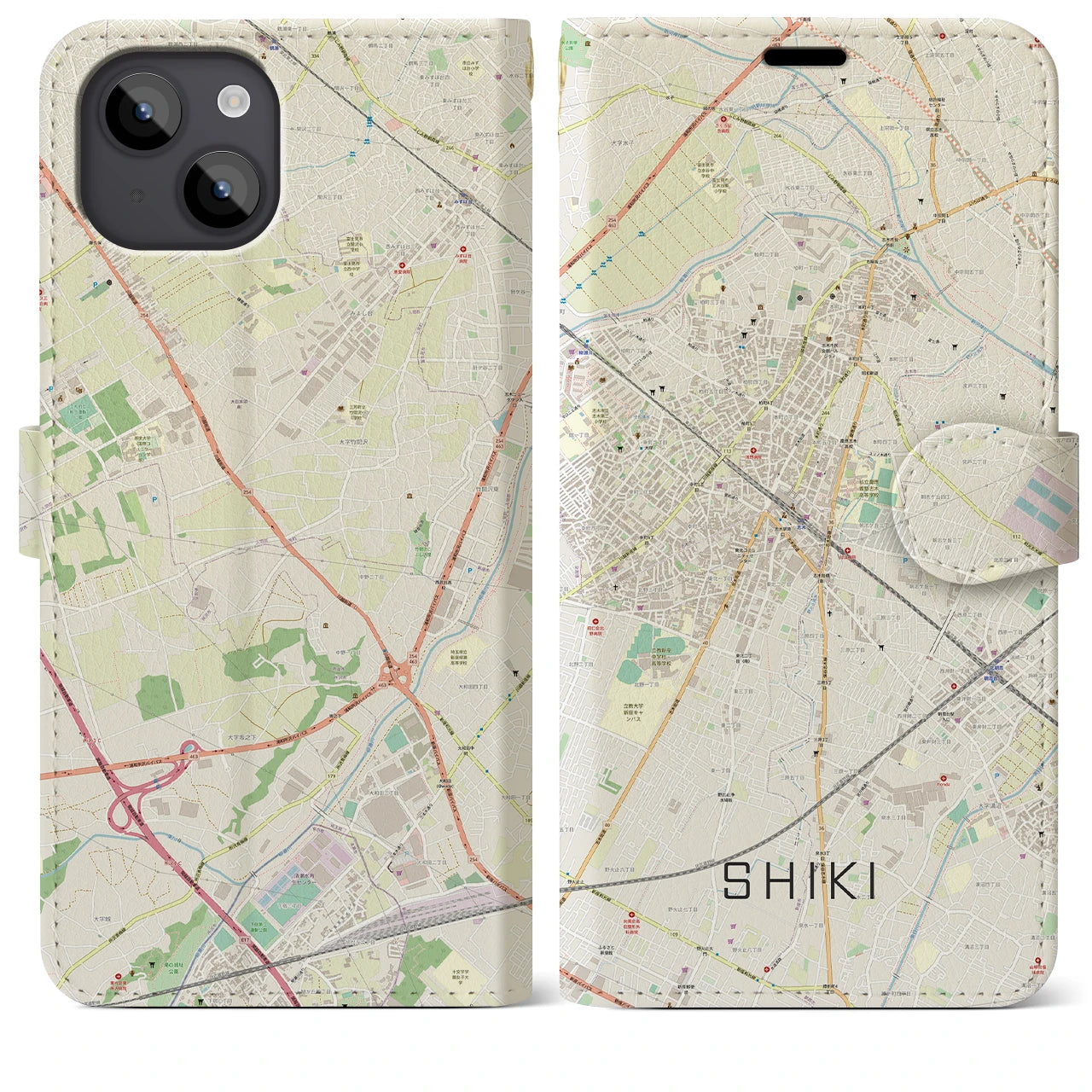 【志木(埼玉県)】地図柄iPhoneケース(手帳タイプ)ナチュラル・iPhone 14 Plus 用