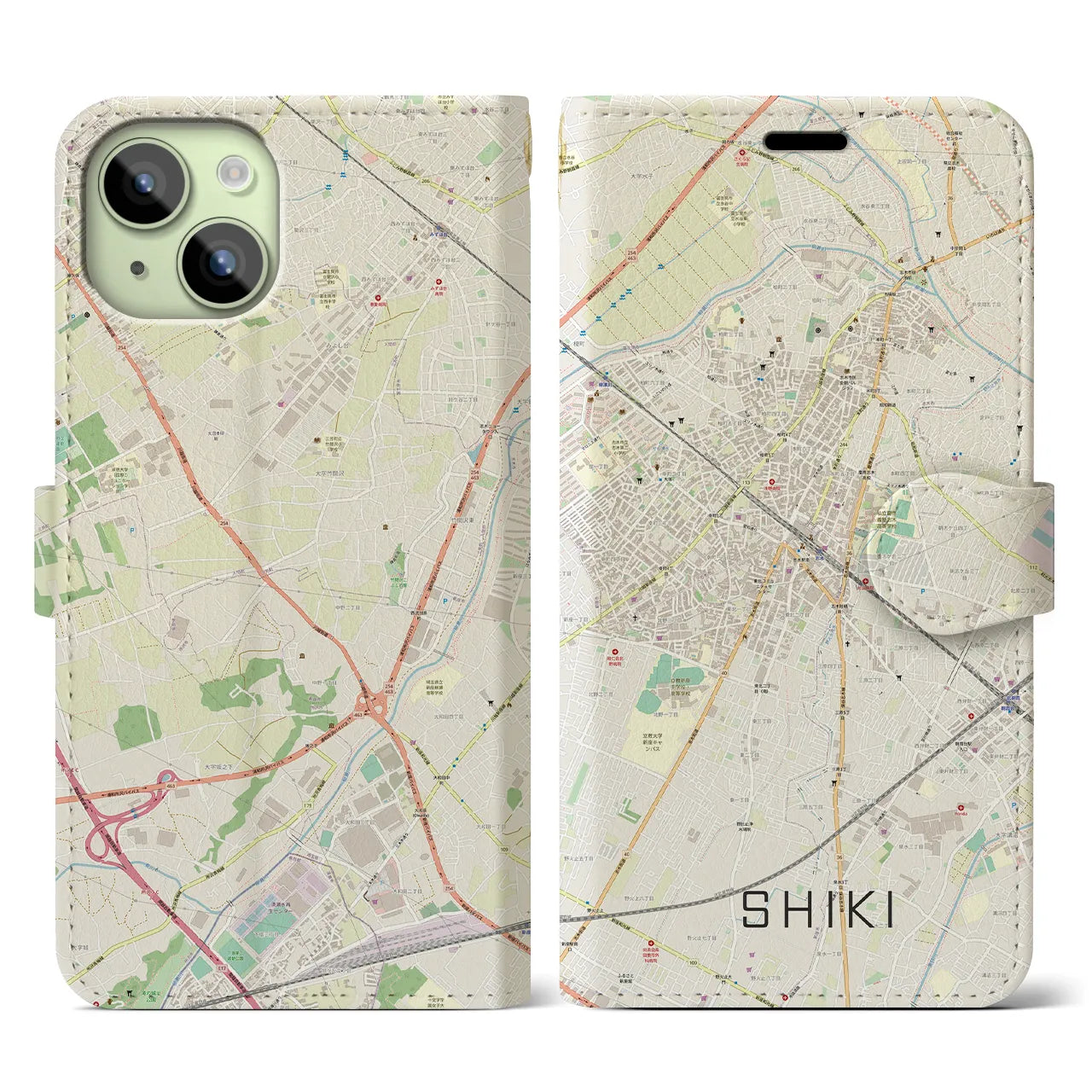 【志木(埼玉県)】地図柄iPhoneケース(手帳タイプ)ナチュラル・iPhone 15 用