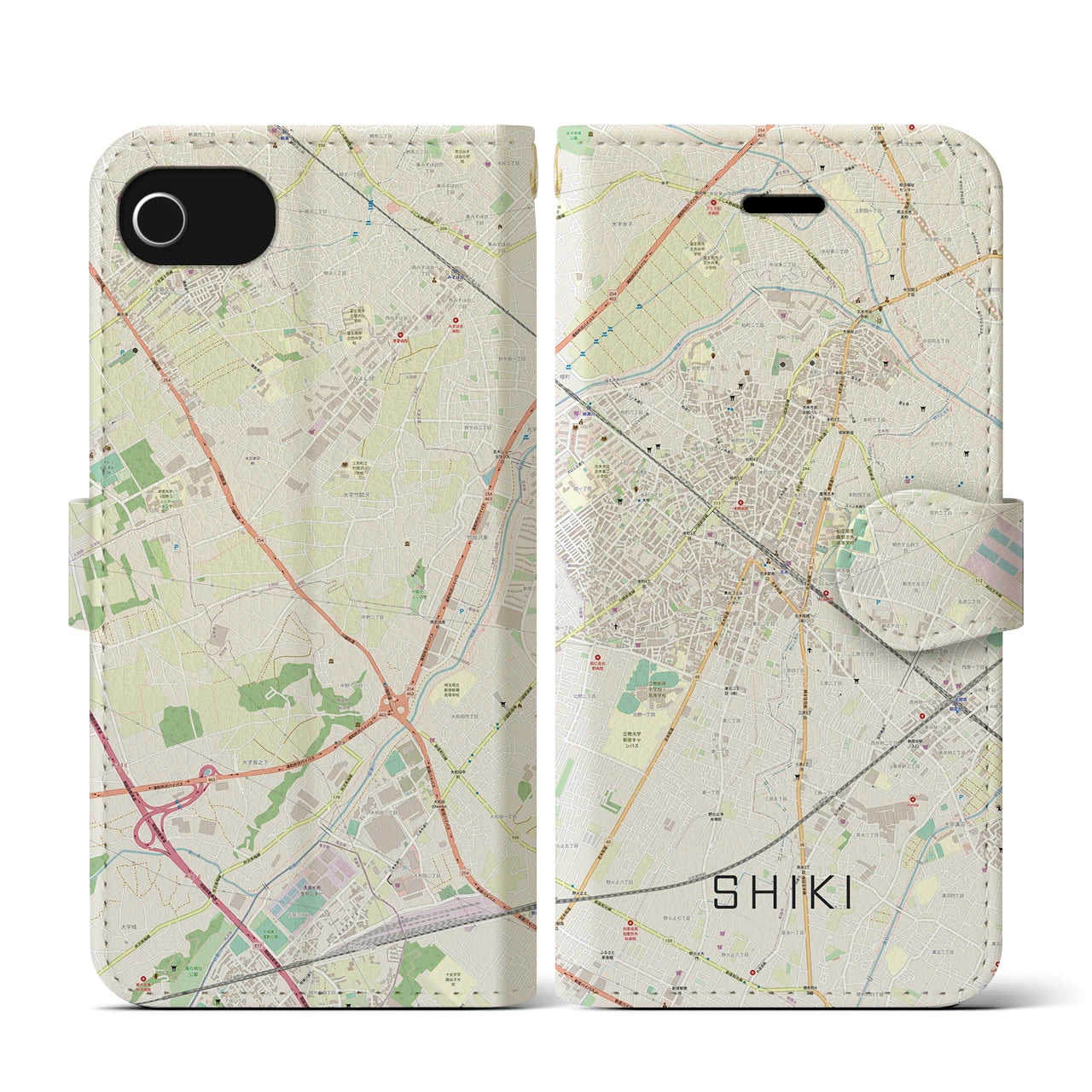【志木(埼玉県)】地図柄iPhoneケース(手帳タイプ)ナチュラル・iPhone SE(第3 / 第2世代) / 8 / 7 / 6s / 6 用