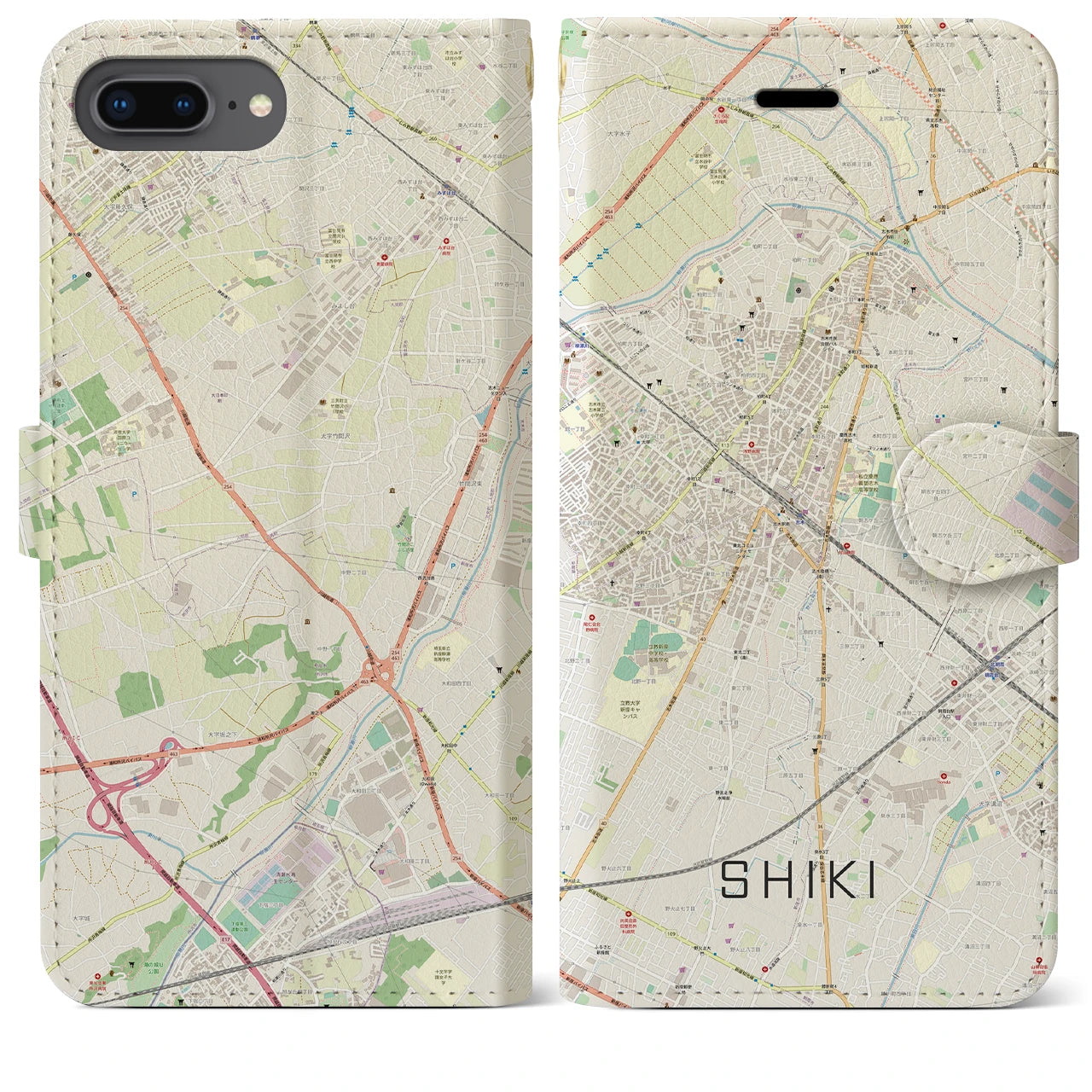 【志木(埼玉県)】地図柄iPhoneケース(手帳タイプ)ナチュラル・iPhone 8Plus /7Plus / 6sPlus / 6Plus 用