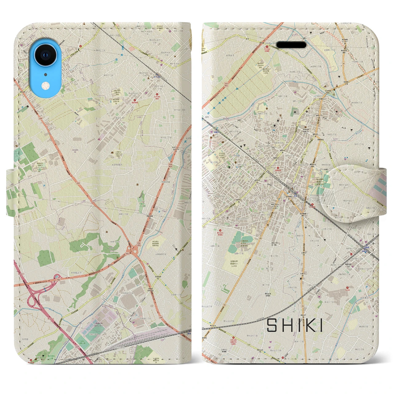【志木(埼玉県)】地図柄iPhoneケース(手帳タイプ)ナチュラル・iPhone XR 用