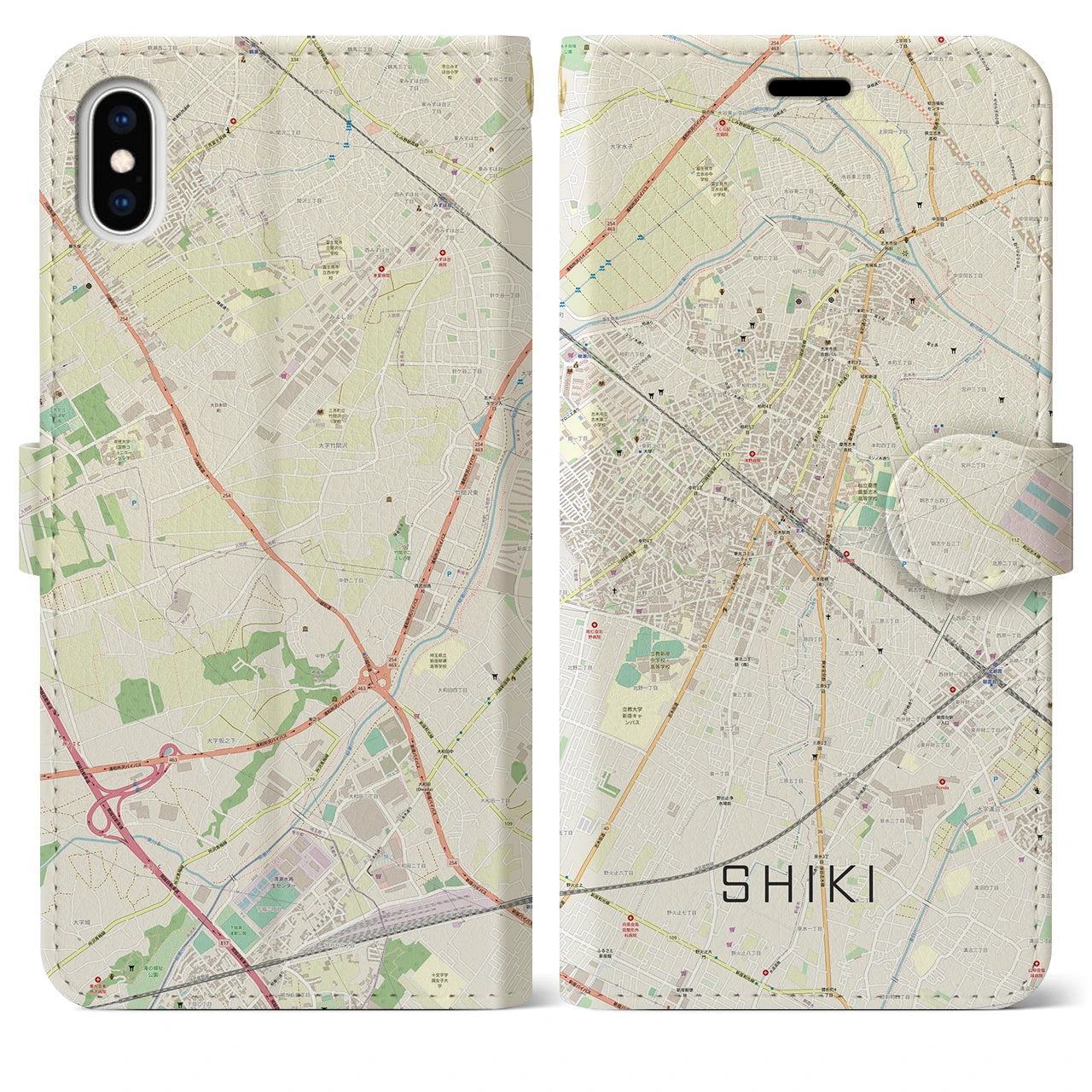 【志木(埼玉県)】地図柄iPhoneケース(手帳タイプ)ナチュラル・iPhone XS Max 用