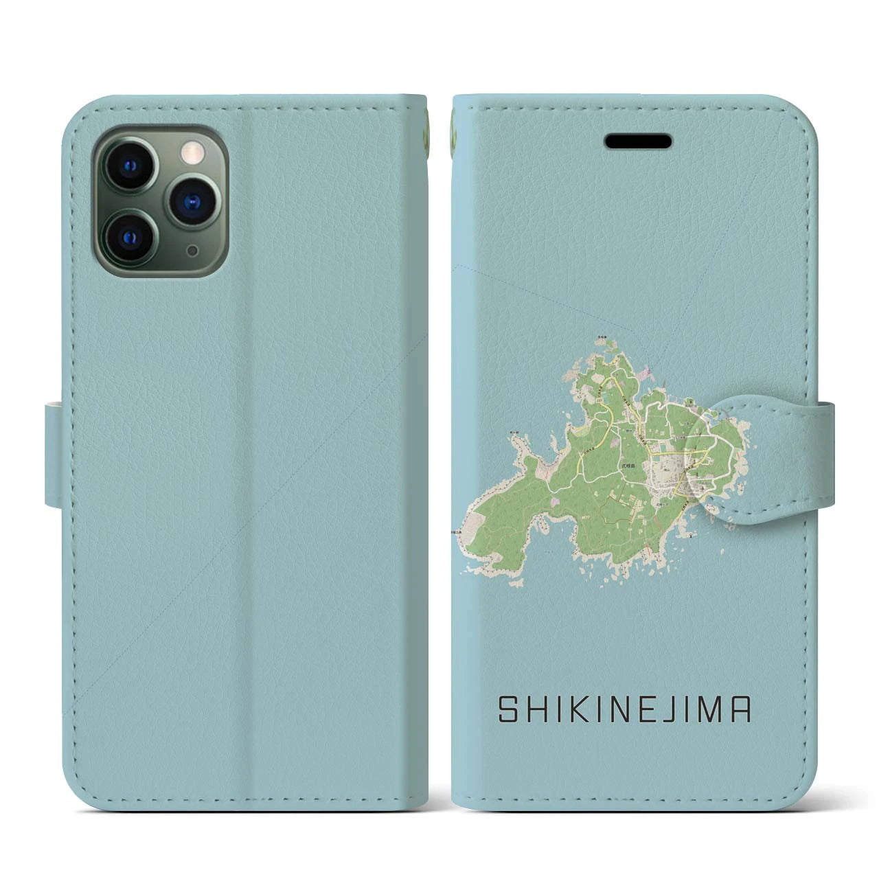 【式根島(東京都)】地図柄iPhoneケース(手帳タイプ)ナチュラル・iPhone 11 Pro 用