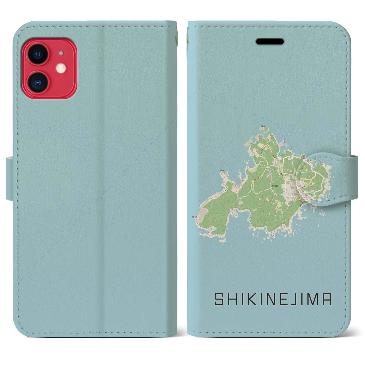 【式根島(東京都)】地図柄iPhoneケース(手帳タイプ)ナチュラル・iPhone 11 用