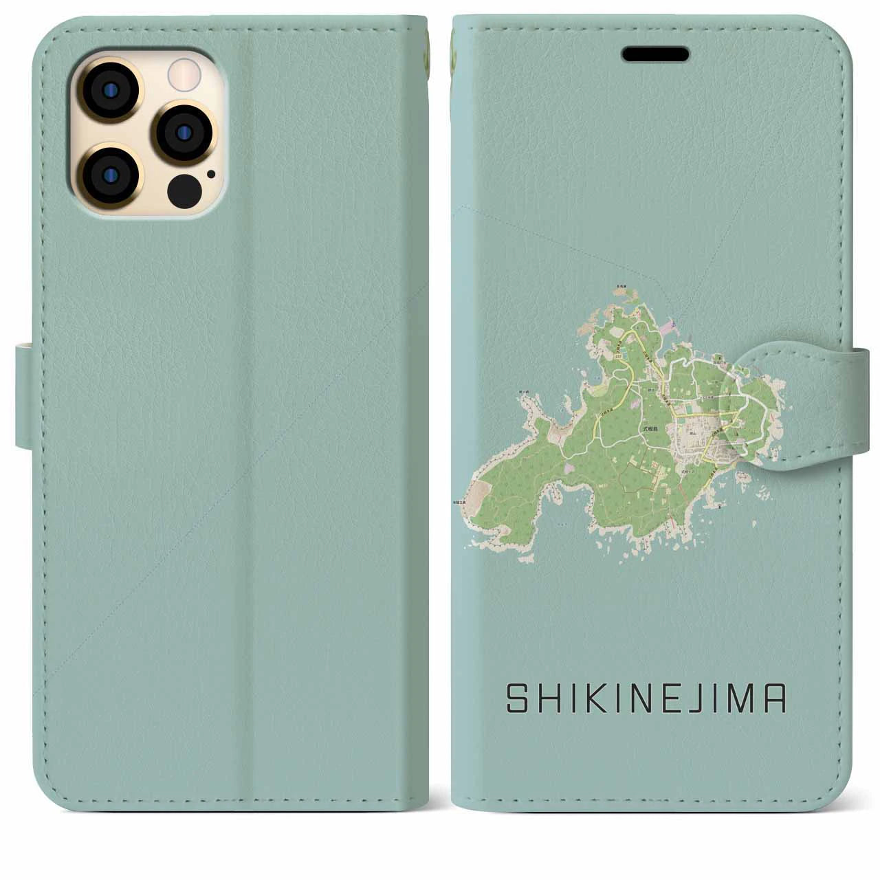 【式根島(東京都)】地図柄iPhoneケース(手帳タイプ)ナチュラル・iPhone 12 Pro Max 用