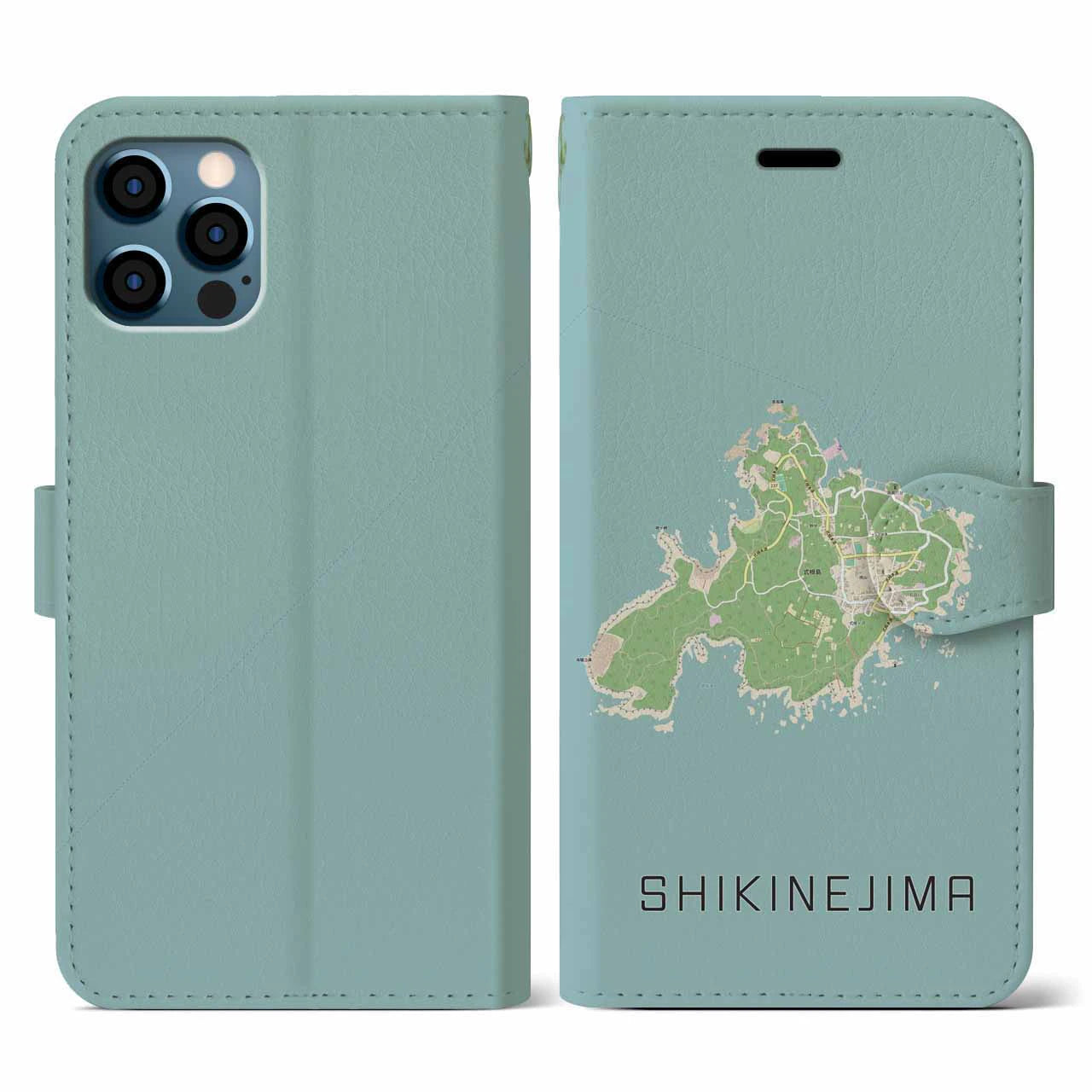 【式根島(東京都)】地図柄iPhoneケース(手帳タイプ)ナチュラル・iPhone 12 / 12 Pro 用