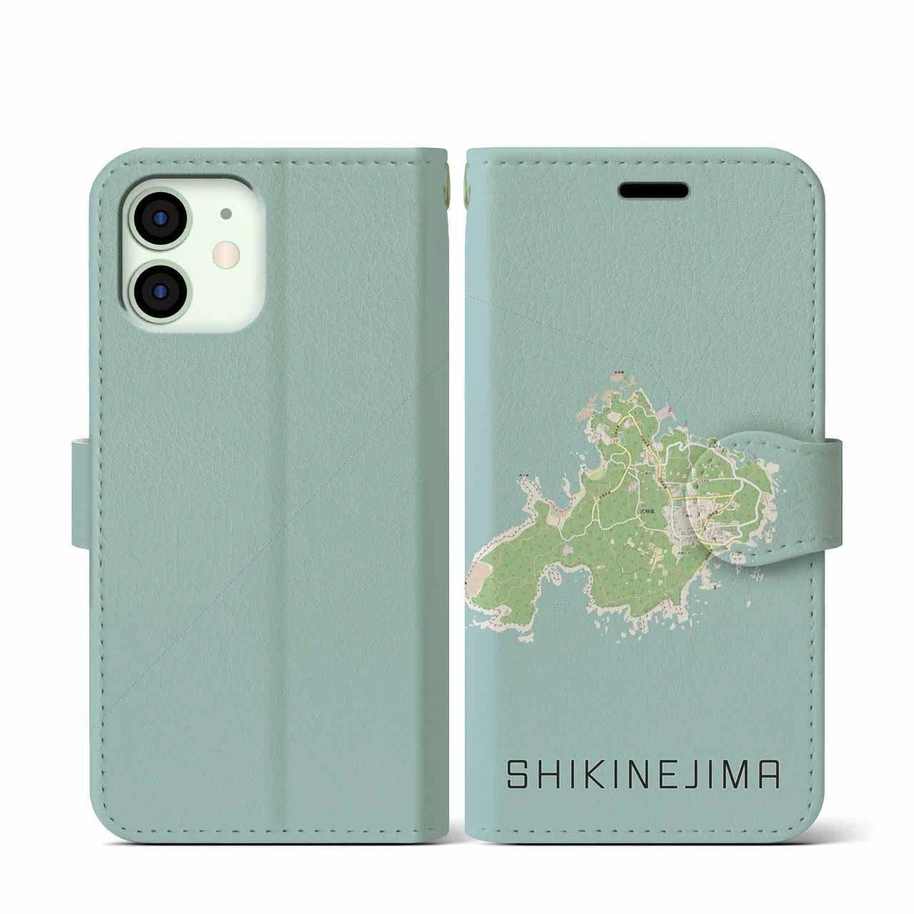 【式根島(東京都)】地図柄iPhoneケース(手帳タイプ)ナチュラル・iPhone 12 mini 用