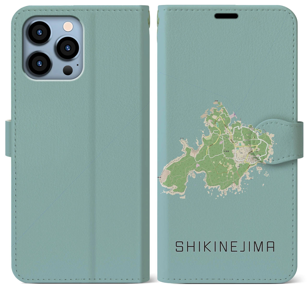 【式根島(東京都)】地図柄iPhoneケース(手帳タイプ)ナチュラル・iPhone 13 Pro Max 用