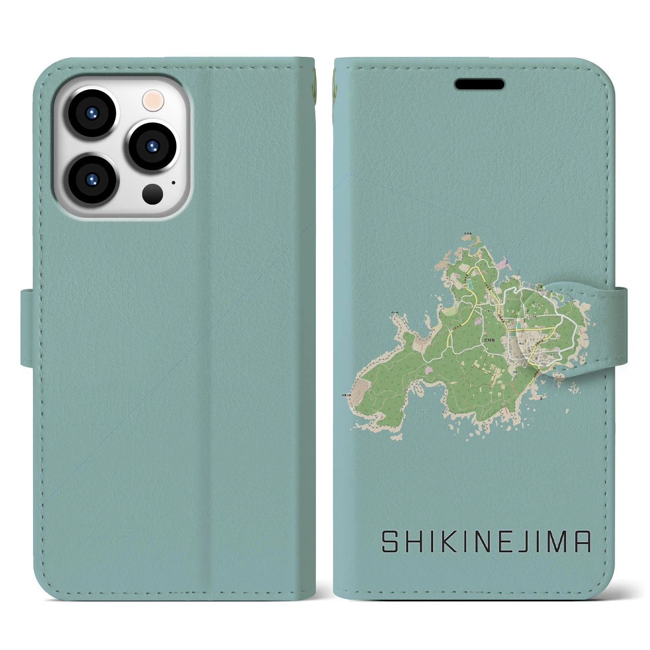 【式根島(東京都)】地図柄iPhoneケース(手帳タイプ)ナチュラル・iPhone 13 Pro 用