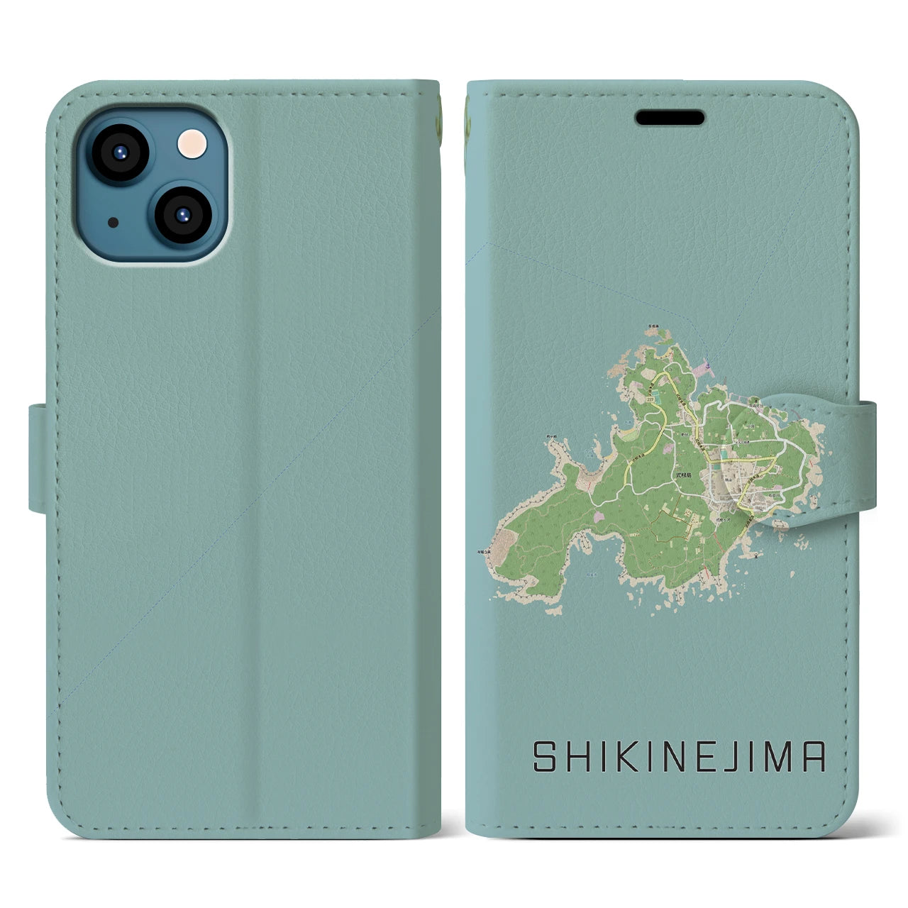 【式根島(東京都)】地図柄iPhoneケース(手帳タイプ)ナチュラル・iPhone 13 用