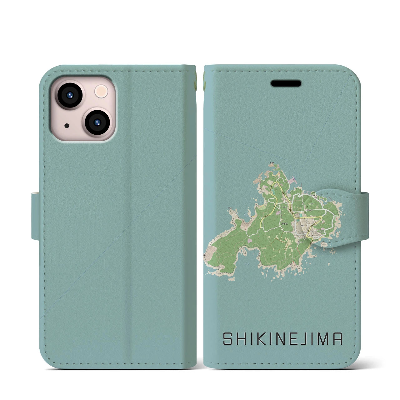 【式根島(東京都)】地図柄iPhoneケース(手帳タイプ)ナチュラル・iPhone 13 mini 用