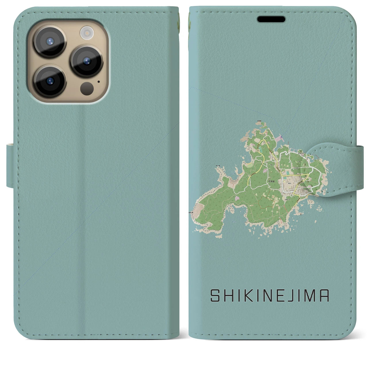 【式根島(東京都)】地図柄iPhoneケース(手帳タイプ)ナチュラル・iPhone 14 Pro Max 用