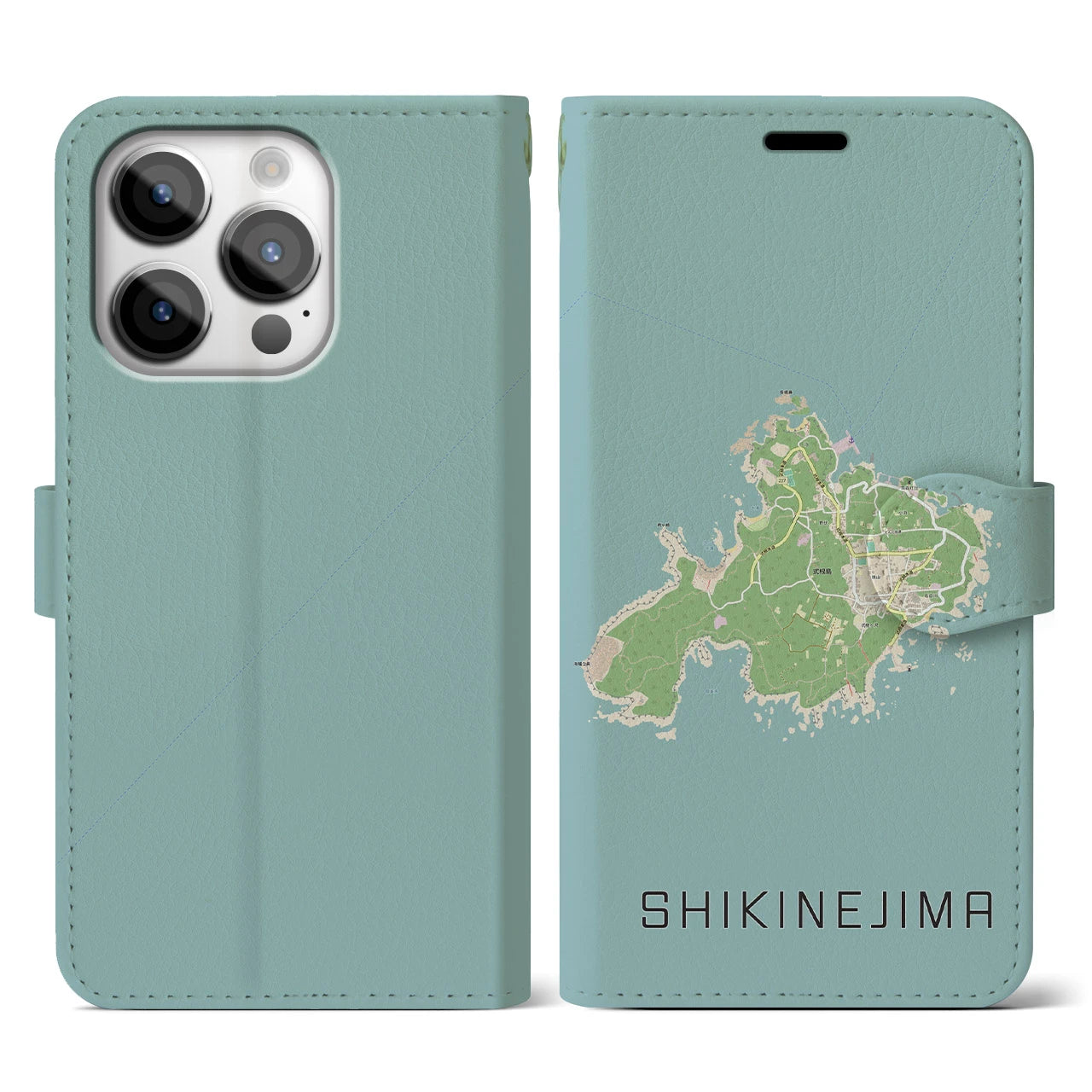 【式根島(東京都)】地図柄iPhoneケース(手帳タイプ)ナチュラル・iPhone 14 Pro 用