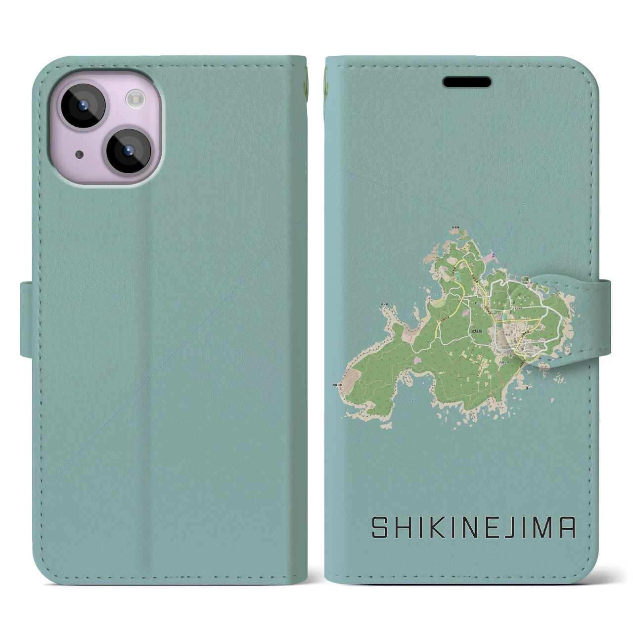 【式根島(東京都)】地図柄iPhoneケース(手帳タイプ)ナチュラル・iPhone 14 用
