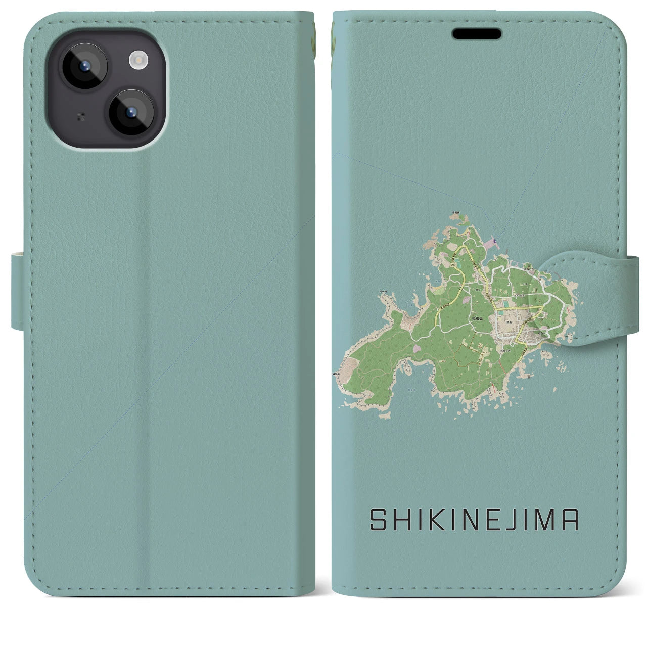 【式根島(東京都)】地図柄iPhoneケース(手帳タイプ)ナチュラル・iPhone 14 Plus 用