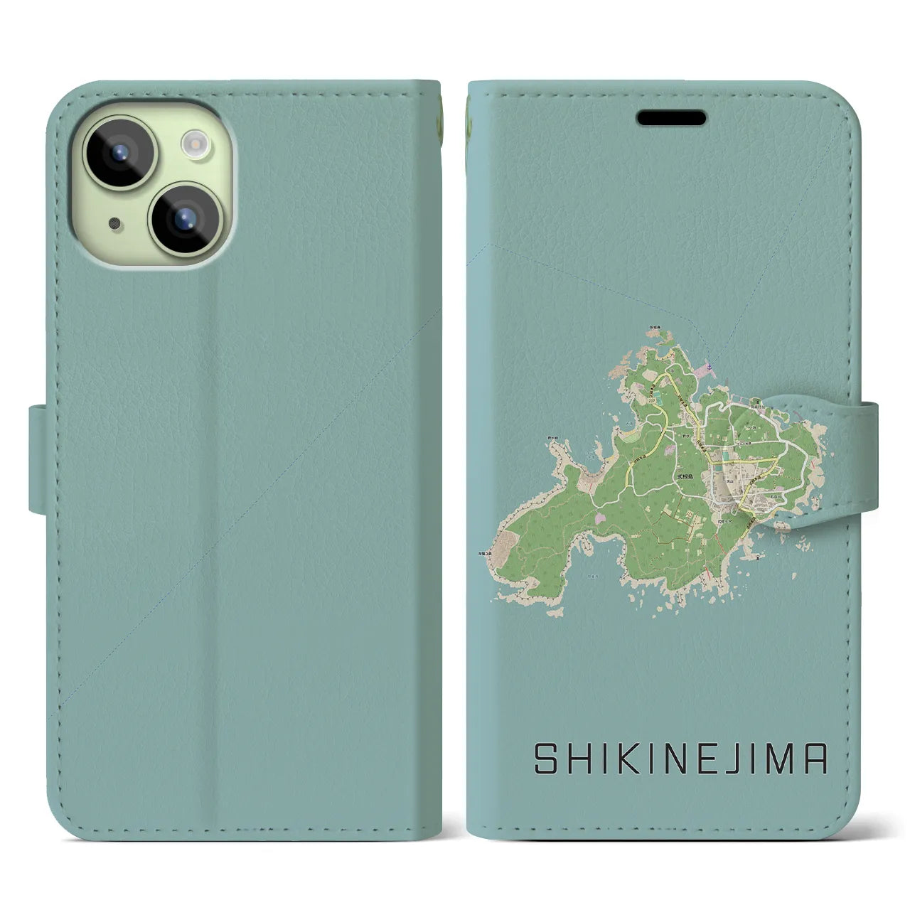 【式根島(東京都)】地図柄iPhoneケース(手帳タイプ)ナチュラル・iPhone 15 用