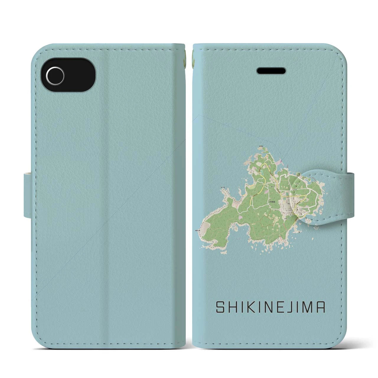 【式根島(東京都)】地図柄iPhoneケース(手帳タイプ)ナチュラル・iPhone SE(第3 / 第2世代) / 8 / 7 / 6s / 6 用