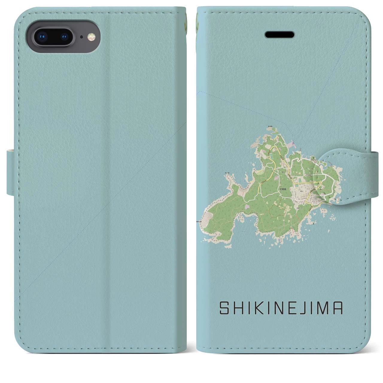 【式根島(東京都)】地図柄iPhoneケース(手帳タイプ)ナチュラル・iPhone 8Plus /7Plus / 6sPlus / 6Plus 用
