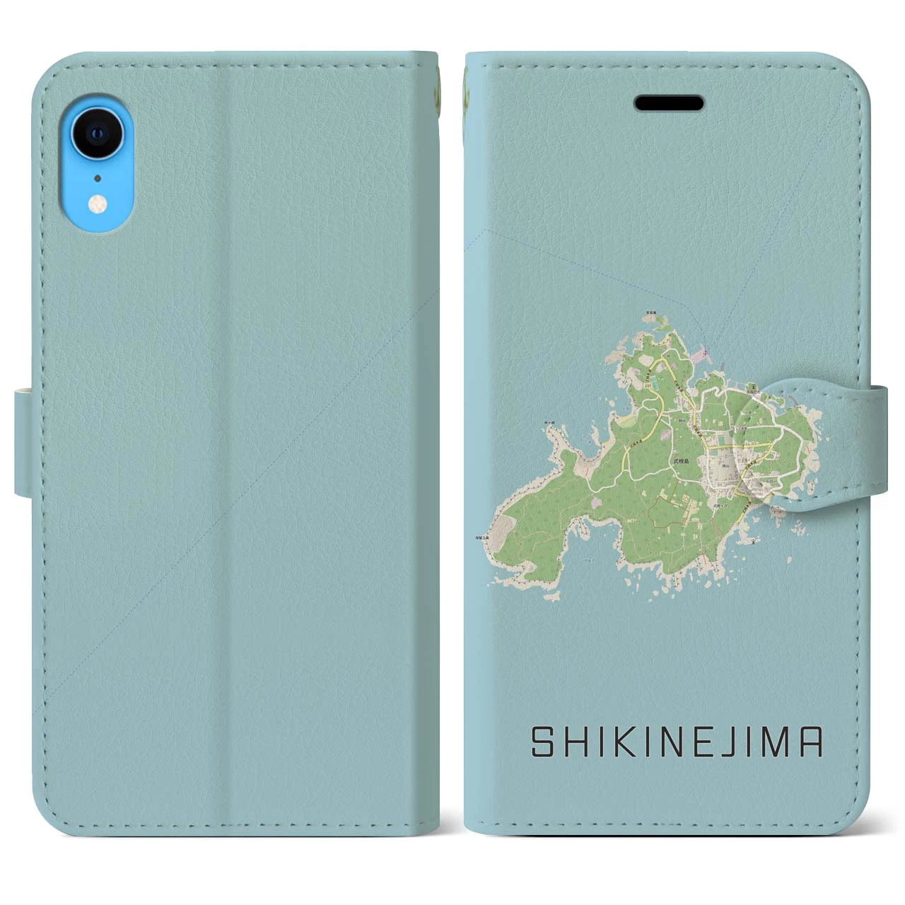 【式根島(東京都)】地図柄iPhoneケース(手帳タイプ)ナチュラル・iPhone XR 用