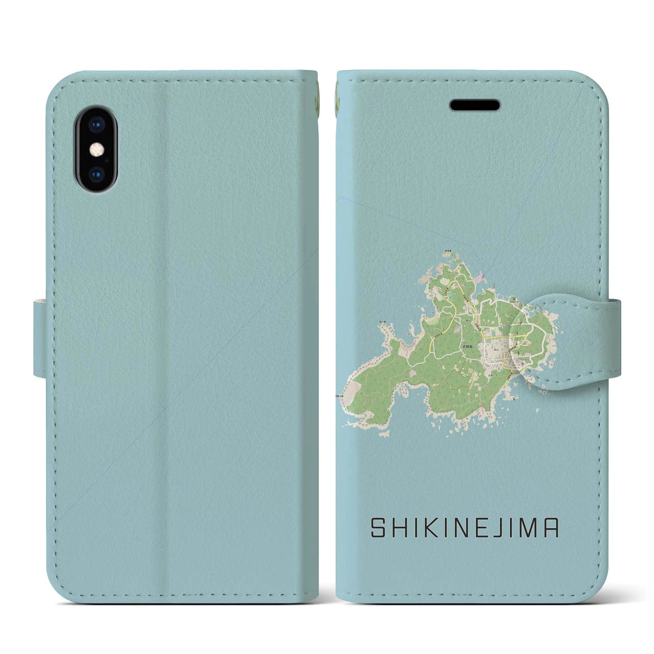 【式根島(東京都)】地図柄iPhoneケース(手帳タイプ)ナチュラル・iPhone XS / X 用