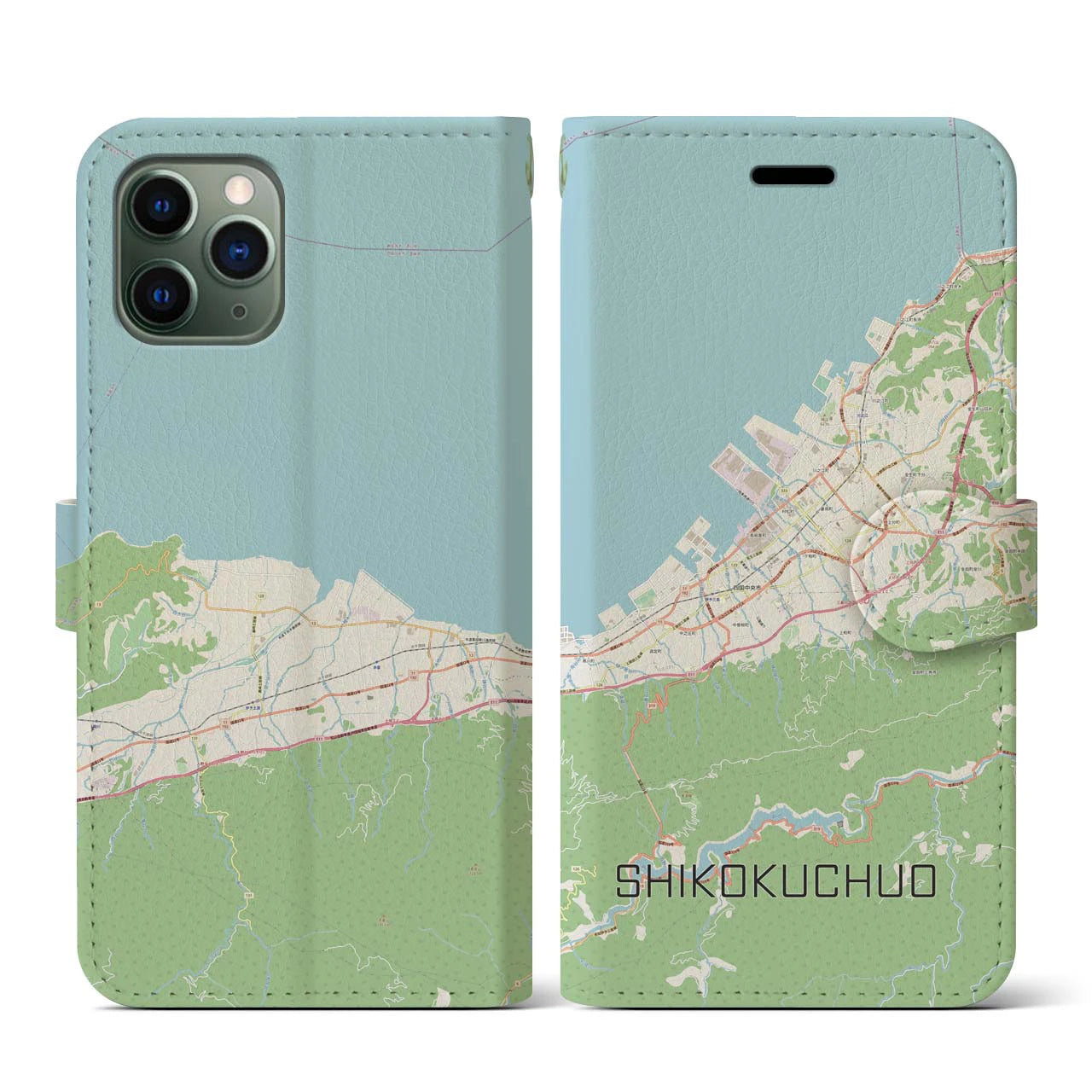 【四国中央(愛媛県)】地図柄iPhoneケース(手帳タイプ)ナチュラル・iPhone 11 Pro 用