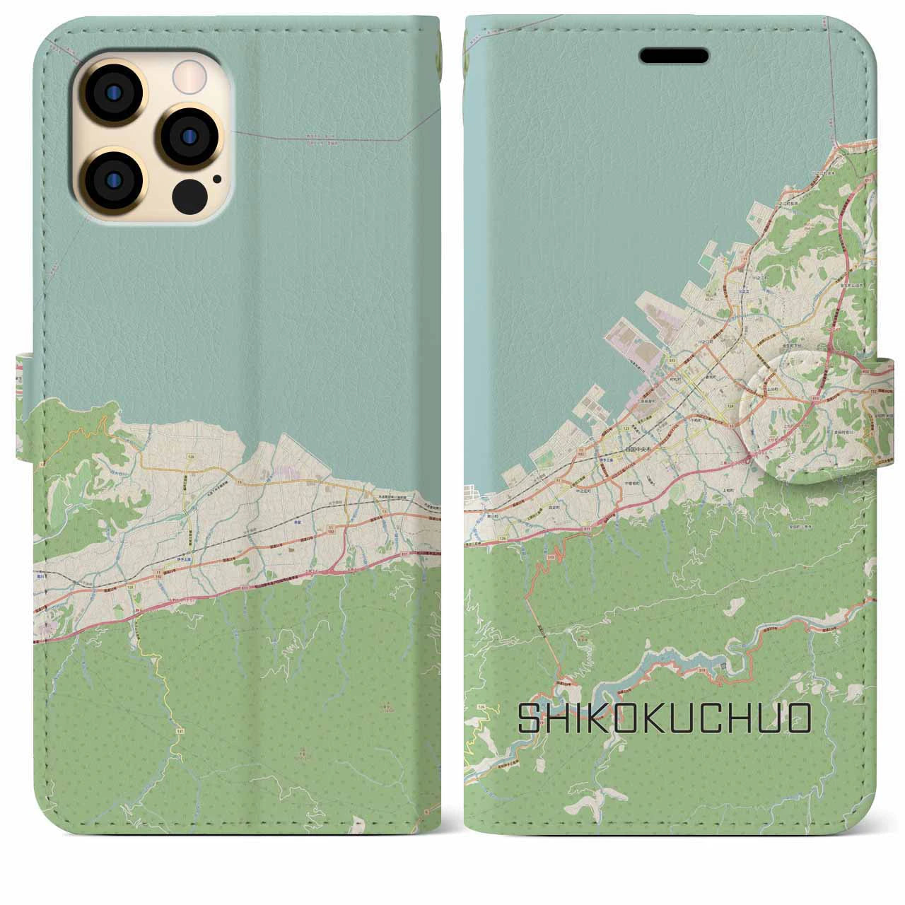 【四国中央(愛媛県)】地図柄iPhoneケース(手帳タイプ)ナチュラル・iPhone 12 Pro Max 用