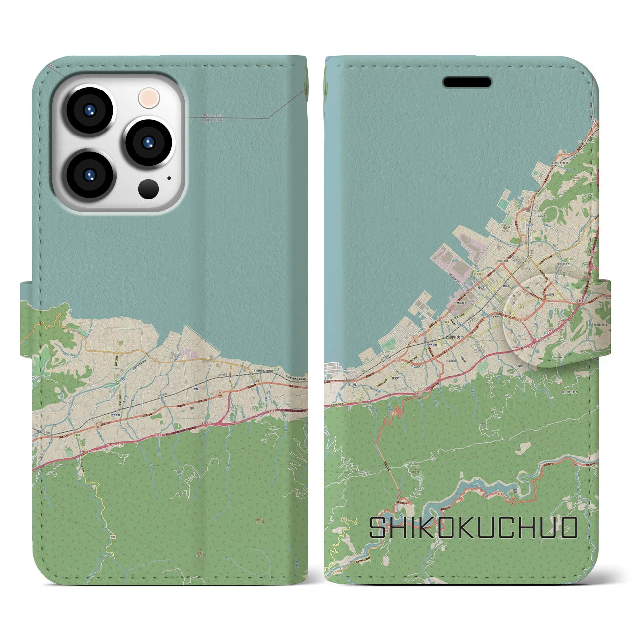 【四国中央(愛媛県)】地図柄iPhoneケース(手帳タイプ)ナチュラル・iPhone 13 Pro 用