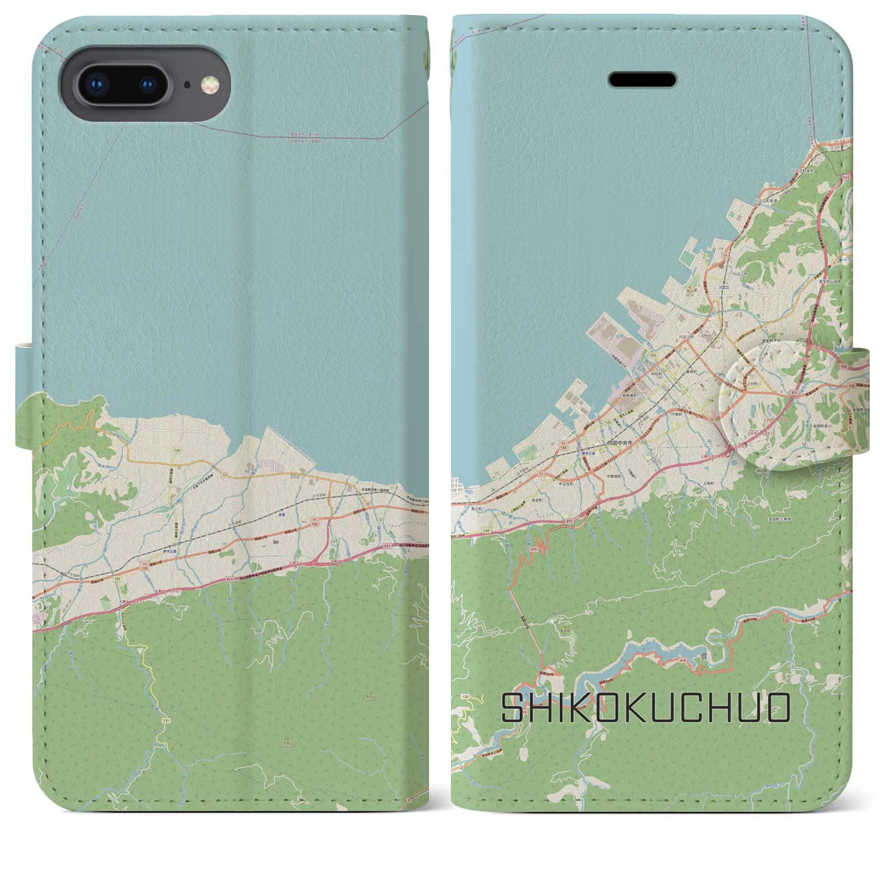 【四国中央(愛媛県)】地図柄iPhoneケース(手帳タイプ)ナチュラル・iPhone 8Plus /7Plus / 6sPlus / 6Plus 用