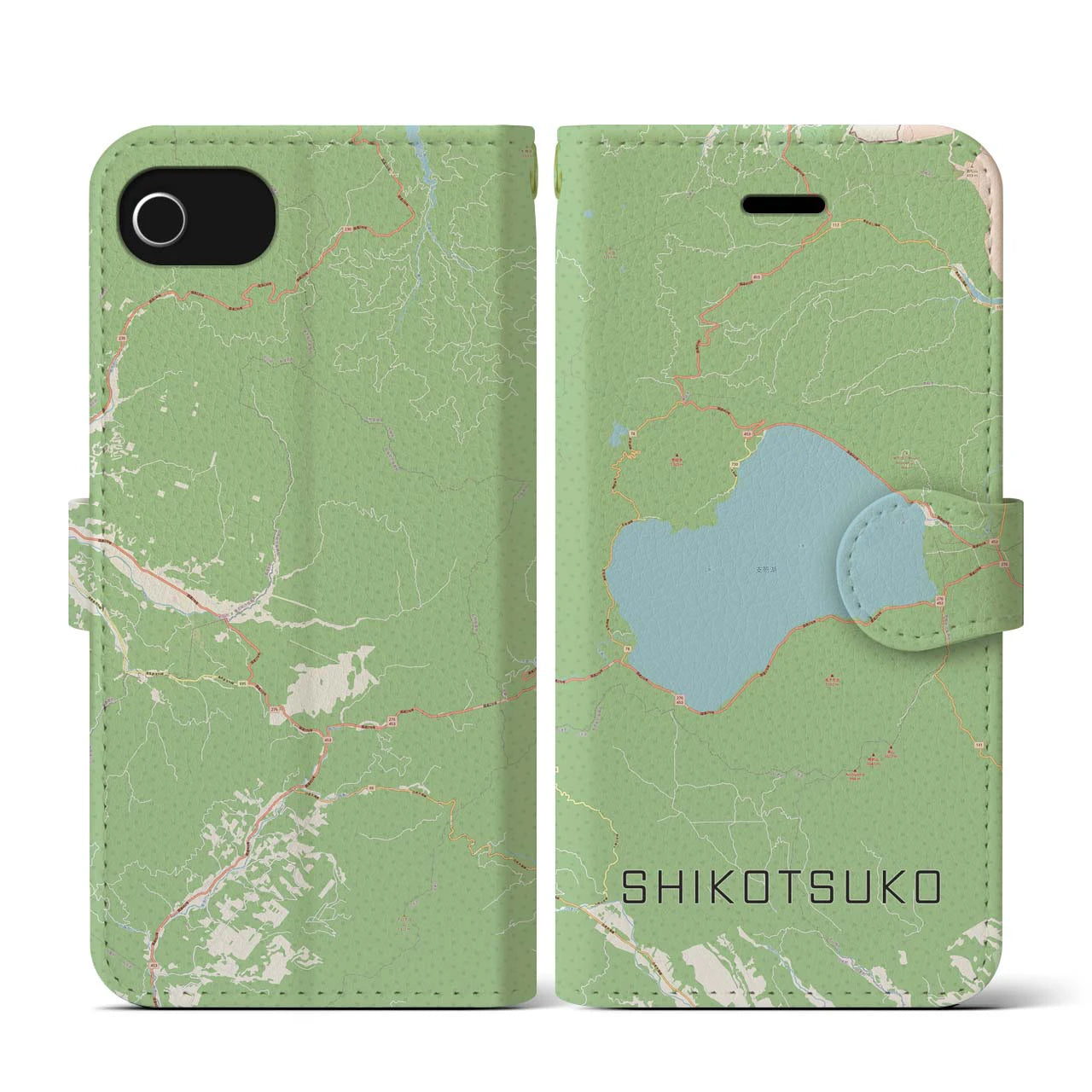 【支笏湖(北海道)】地図柄iPhoneケース(手帳タイプ)ナチュラル・iPhone SE(第3 / 第2世代) / 8 / 7 / 6s / 6 用