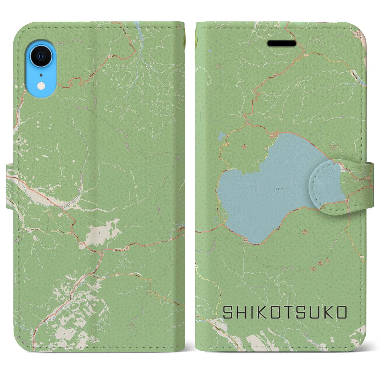 【支笏湖(北海道)】地図柄iPhoneケース(手帳タイプ)ナチュラル・iPhone XR 用