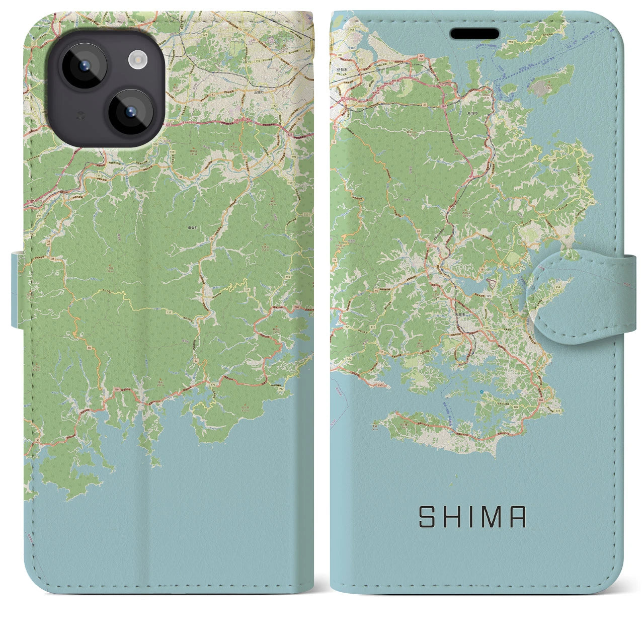 【志摩(三重県)】地図柄iPhoneケース(手帳タイプ)ナチュラル・iPhone 14 Plus 用