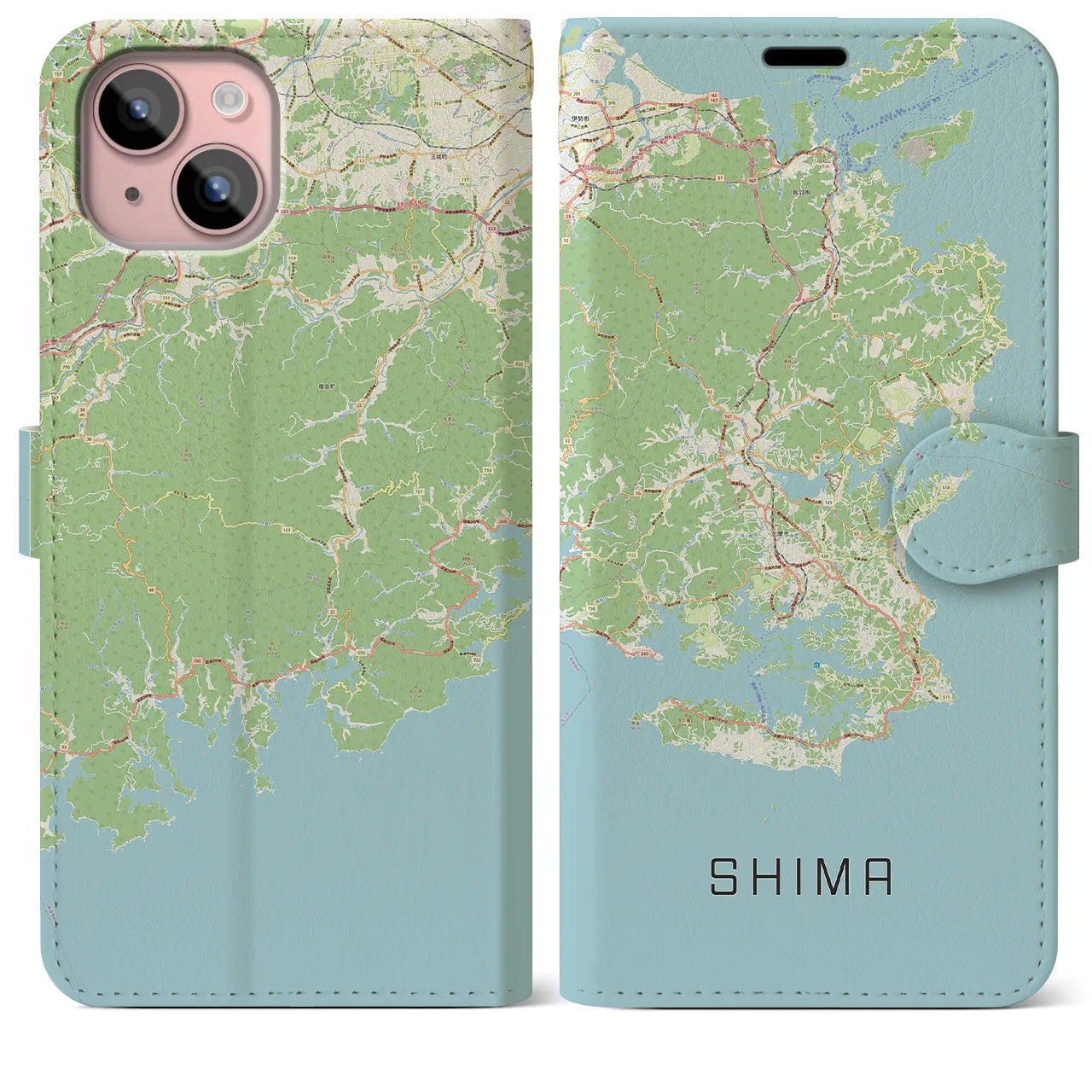 【志摩(三重県)】地図柄iPhoneケース(手帳タイプ)ナチュラル・iPhone 15 Plus 用
