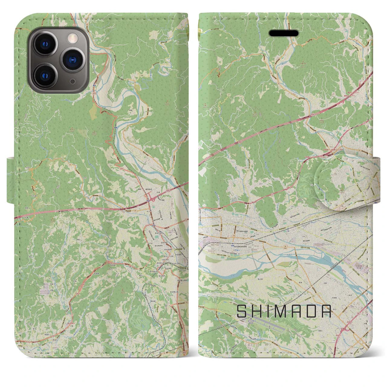 【島田(静岡県)】地図柄iPhoneケース(手帳タイプ)ナチュラル・iPhone 11 Pro Max 用