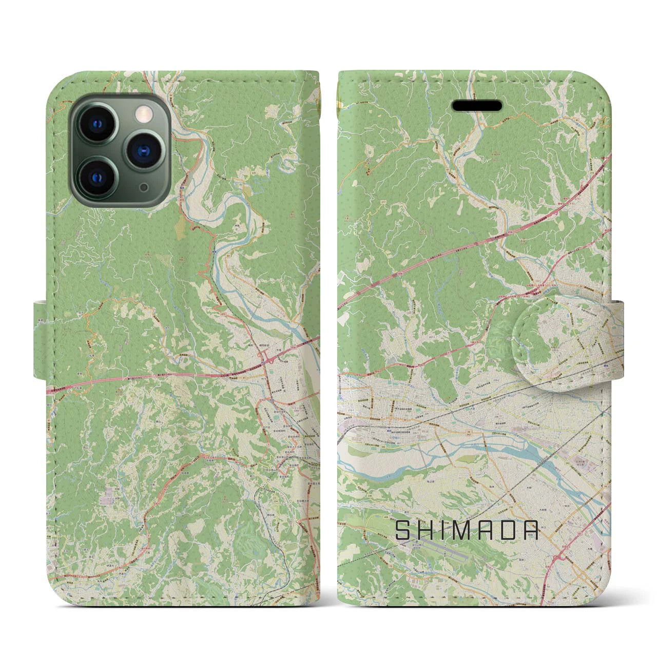 【島田(静岡県)】地図柄iPhoneケース(手帳タイプ)ナチュラル・iPhone 11 Pro 用