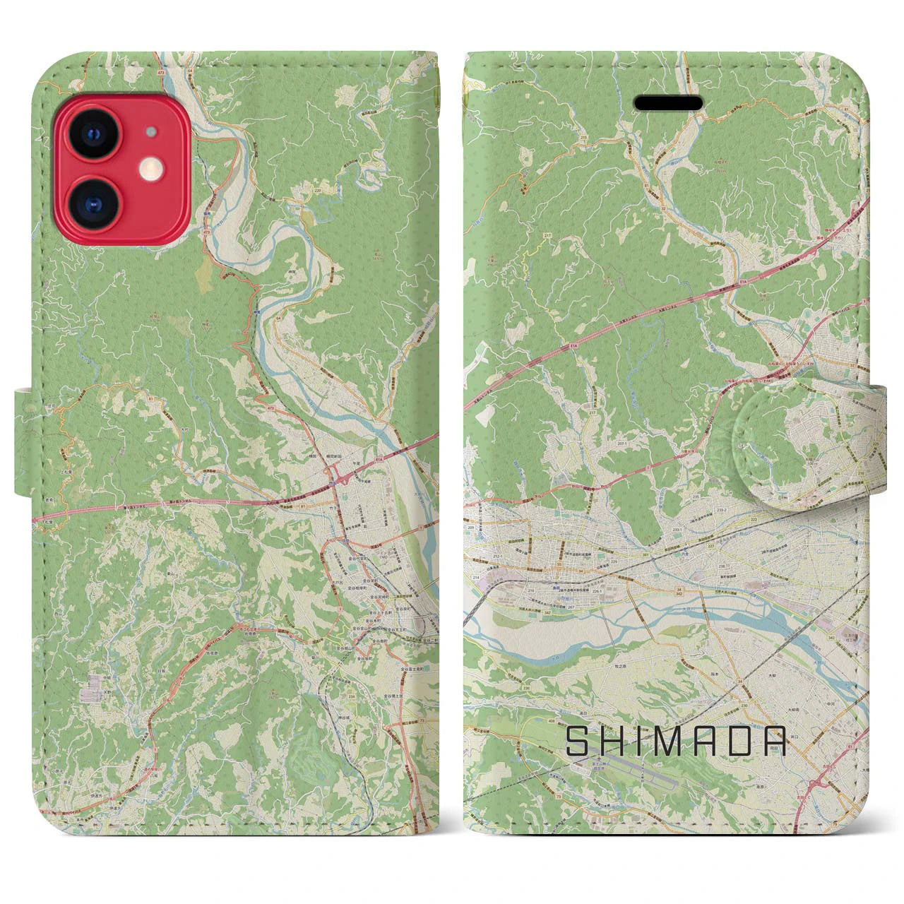 【島田(静岡県)】地図柄iPhoneケース(手帳タイプ)ナチュラル・iPhone 11 用