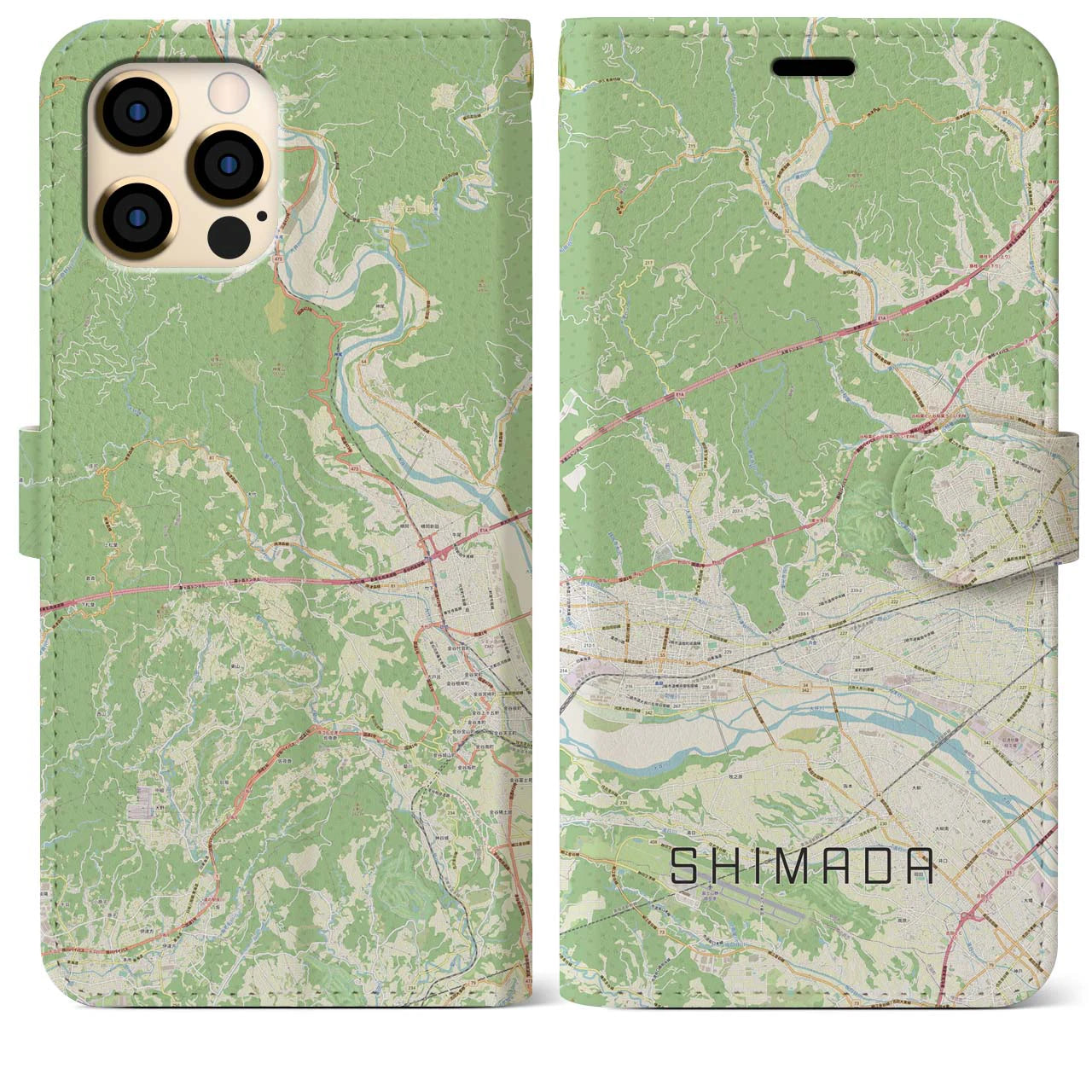 【島田(静岡県)】地図柄iPhoneケース(手帳タイプ)ナチュラル・iPhone 12 Pro Max 用