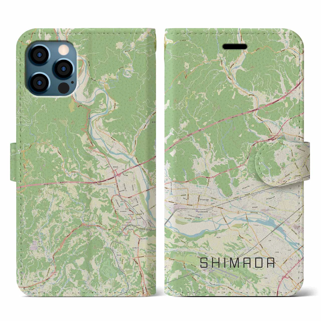 【島田(静岡県)】地図柄iPhoneケース(手帳タイプ)ナチュラル・iPhone 12 / 12 Pro 用