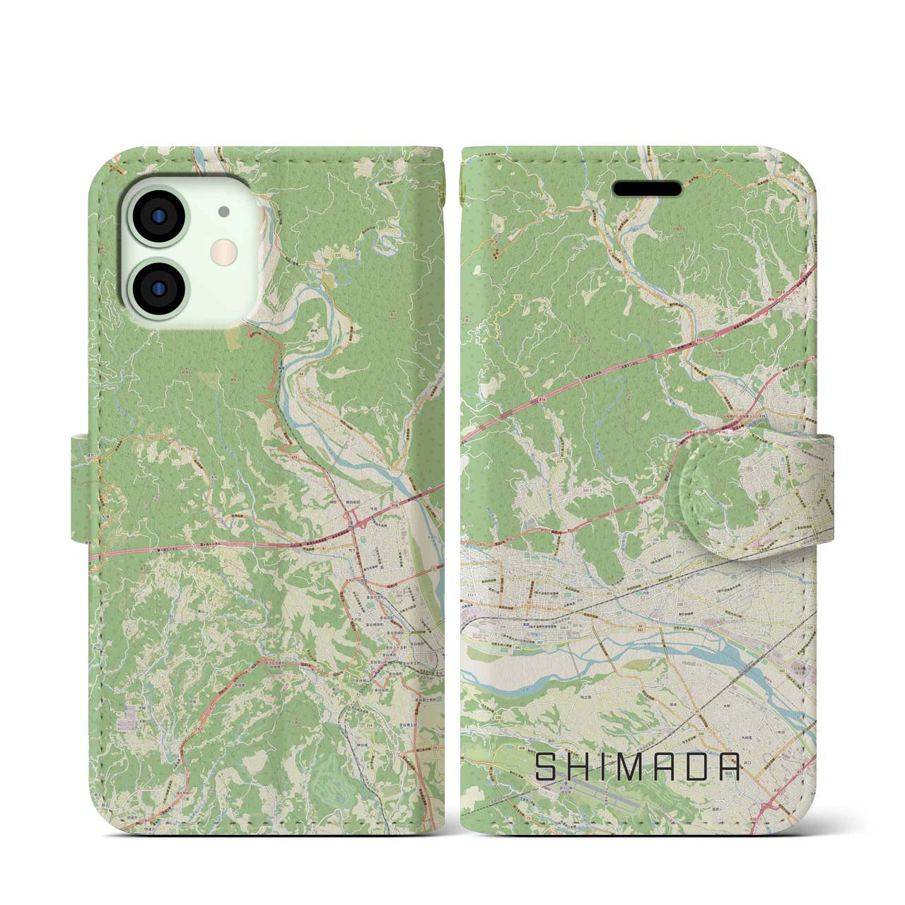 【島田(静岡県)】地図柄iPhoneケース(手帳タイプ)ナチュラル・iPhone 12 mini 用