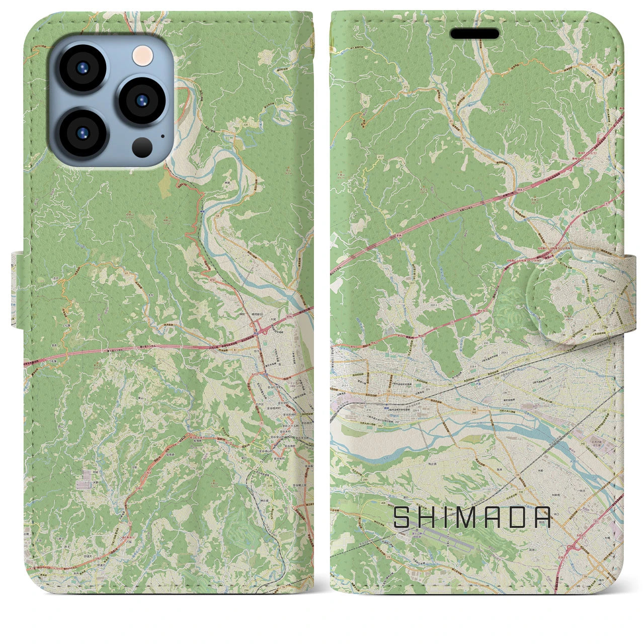 【島田(静岡県)】地図柄iPhoneケース(手帳タイプ)ナチュラル・iPhone 13 Pro Max 用