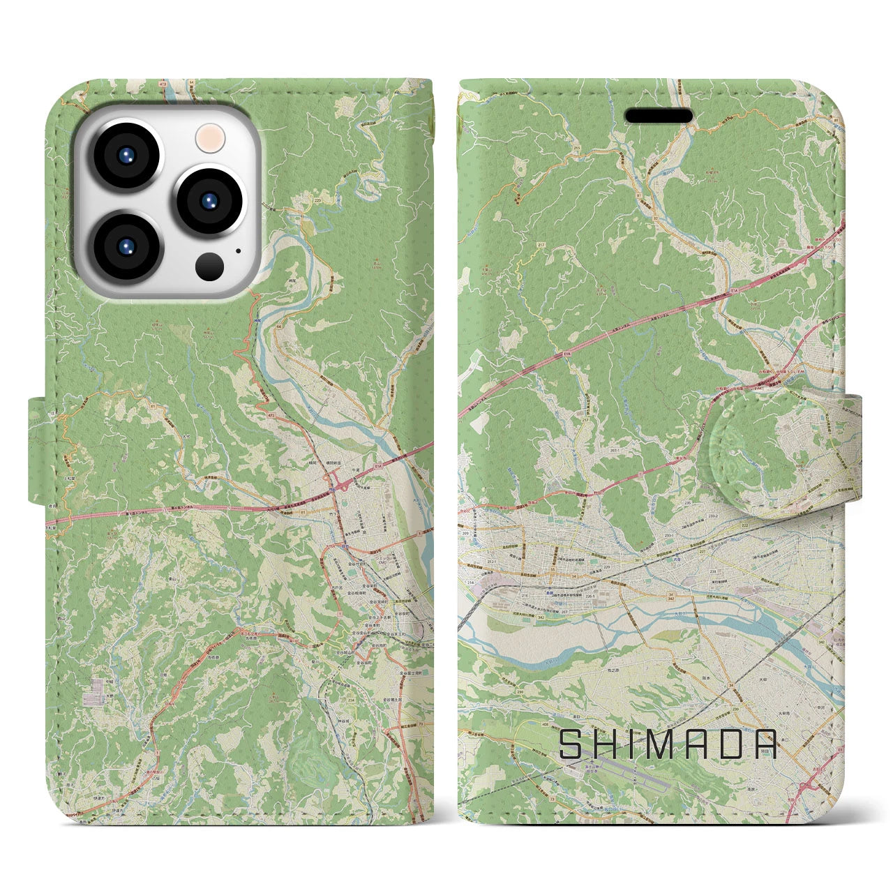 【島田(静岡県)】地図柄iPhoneケース(手帳タイプ)ナチュラル・iPhone 13 Pro 用
