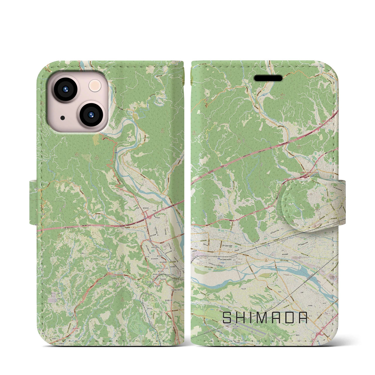 【島田(静岡県)】地図柄iPhoneケース(手帳タイプ)ナチュラル・iPhone 13 mini 用