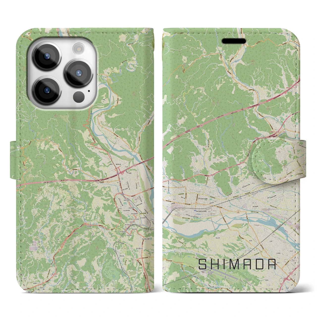【島田(静岡県)】地図柄iPhoneケース(手帳タイプ)ナチュラル・iPhone 14 Pro 用